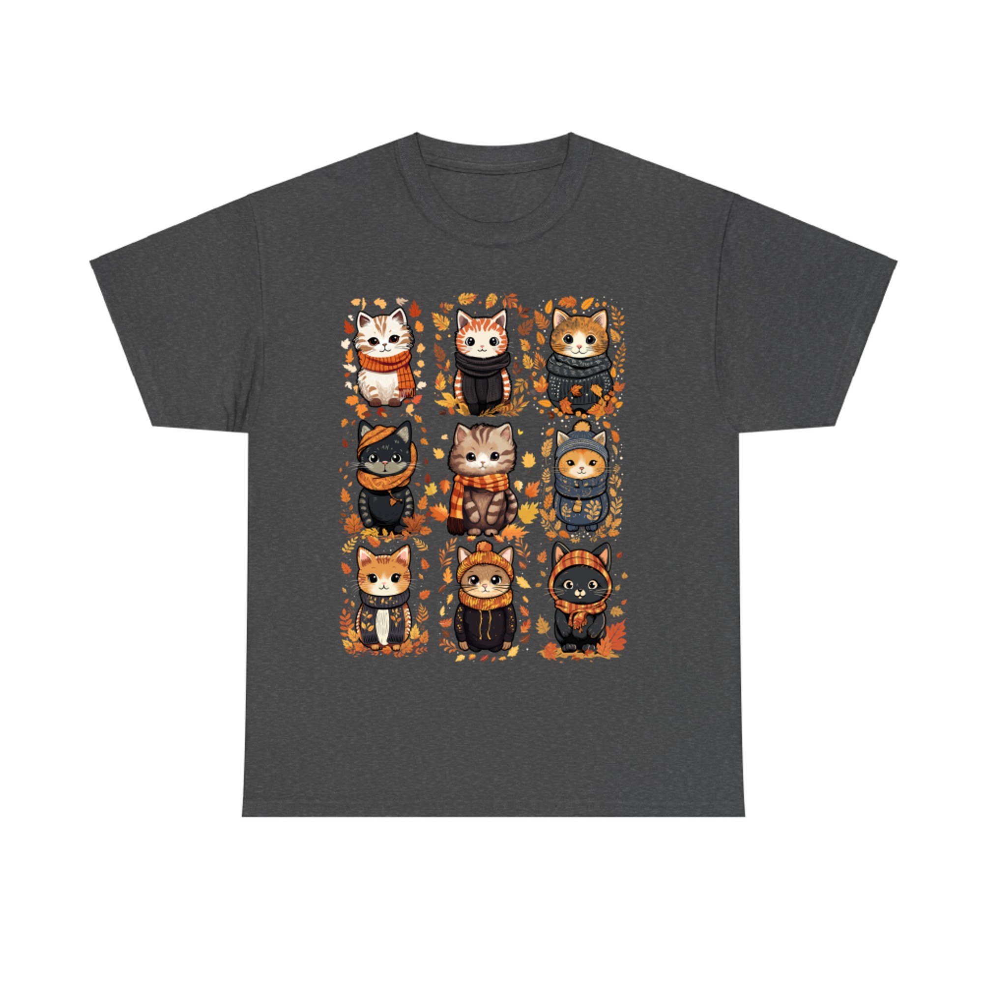 Cute Autumn Cats in Cozy Sweaters Fall Leaves Aesthetic T-Shirt