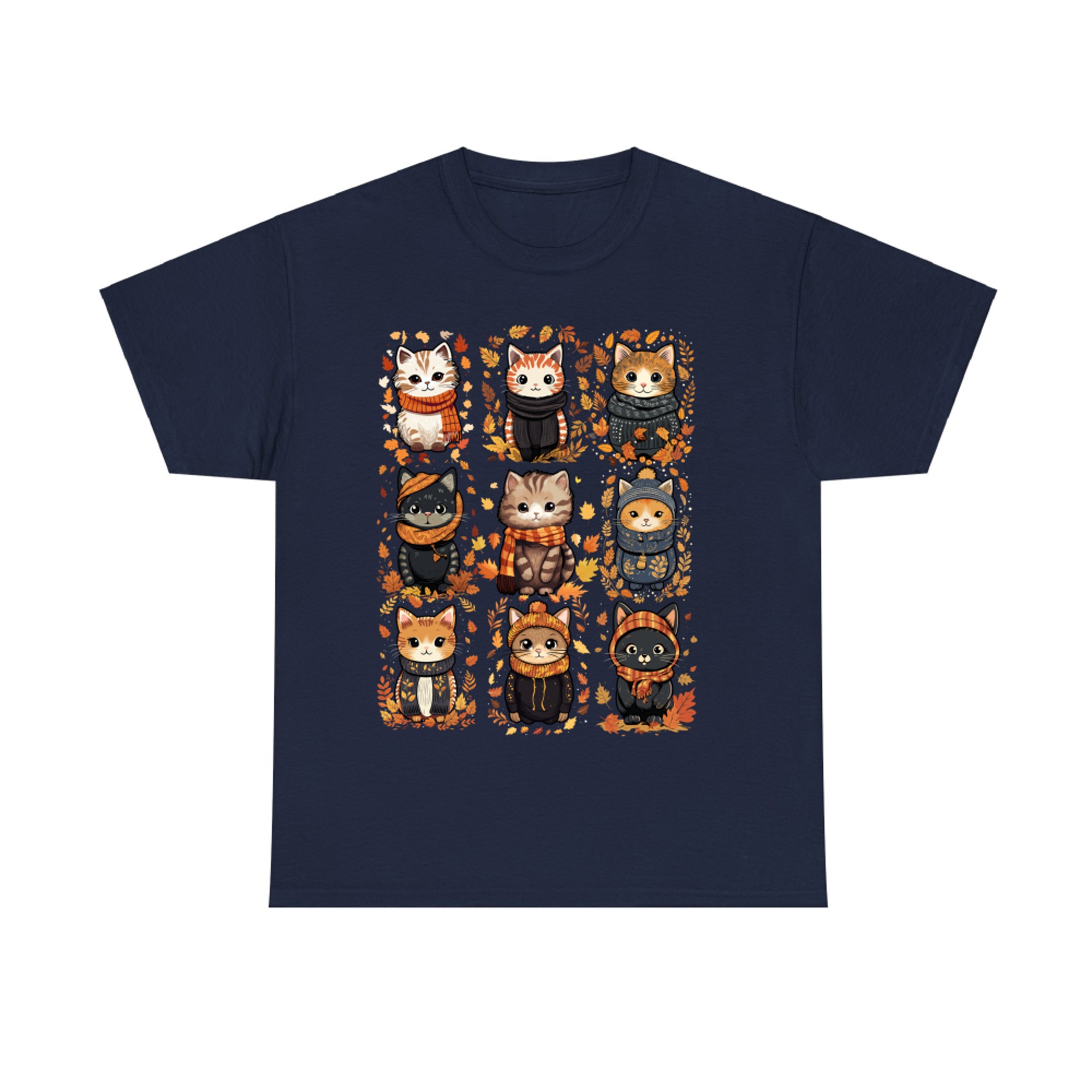 Cute Autumn Cats in Cozy Sweaters Fall Leaves Aesthetic T-Shirt