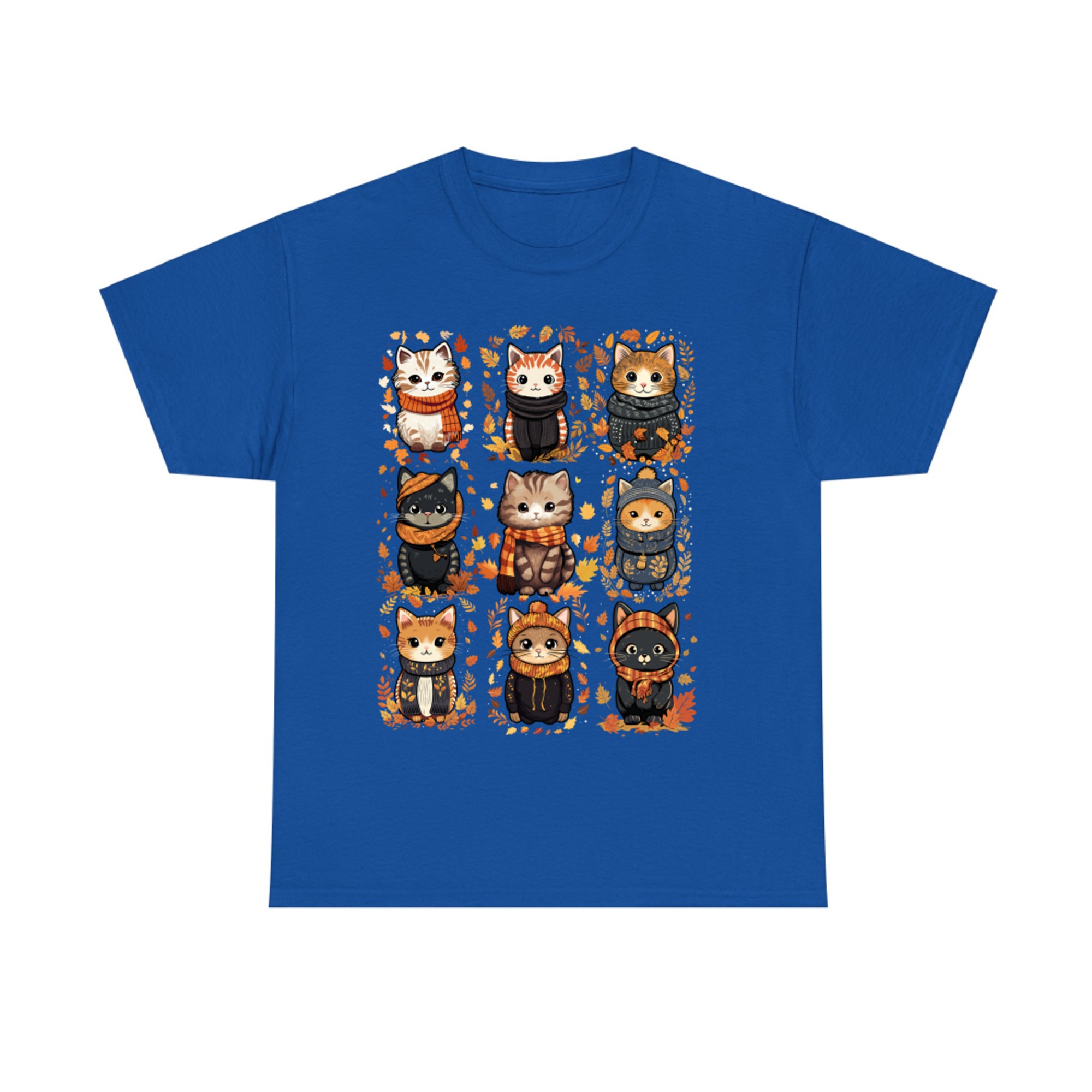 Cute Autumn Cats in Cozy Sweaters Fall Leaves Aesthetic T-Shirt