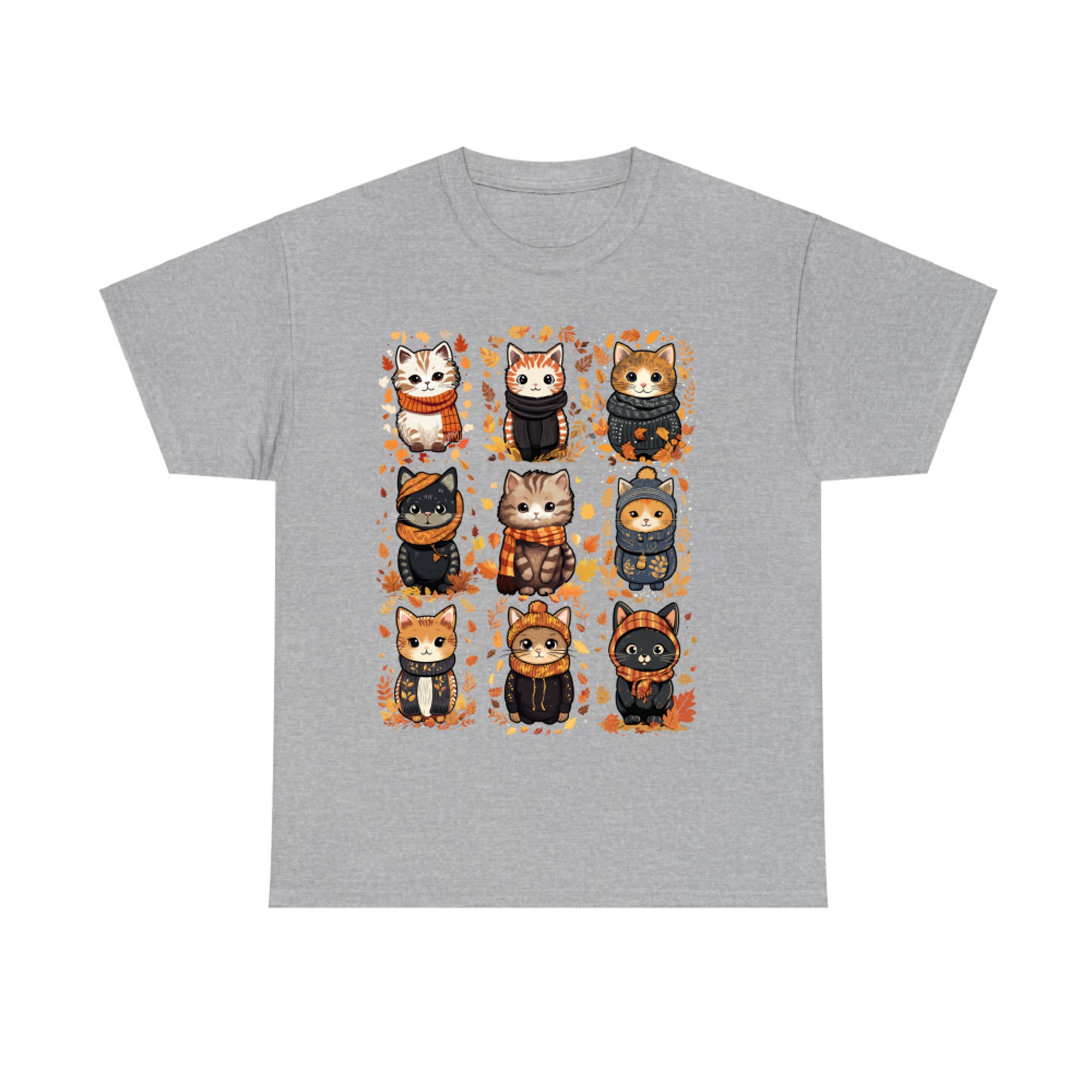 Cute Autumn Cats in Cozy Sweaters Fall Leaves Aesthetic T-Shirt