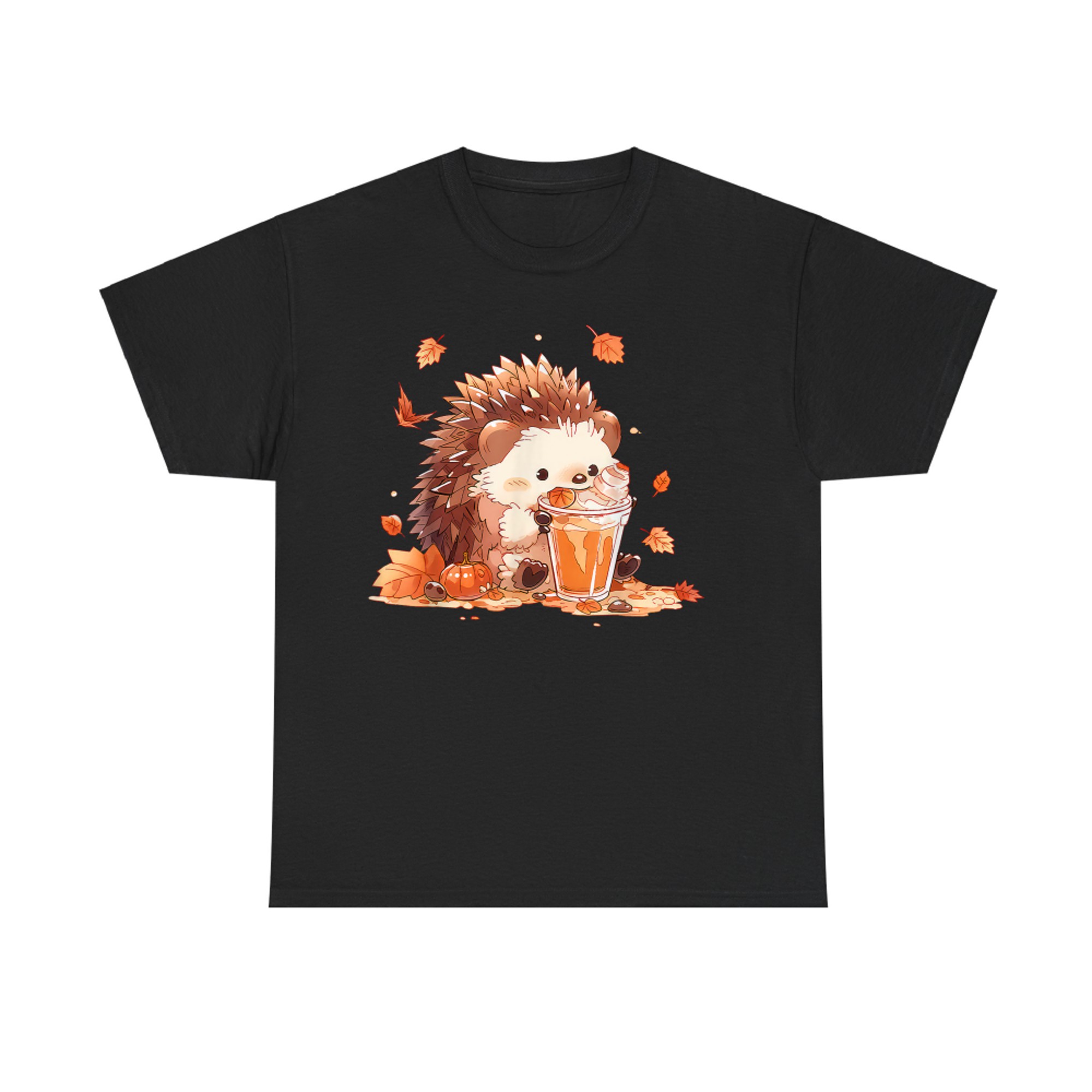 Cute Hedgehog Drinking Coffee Latte Fall Autumn Thanksgiving T-Shirt