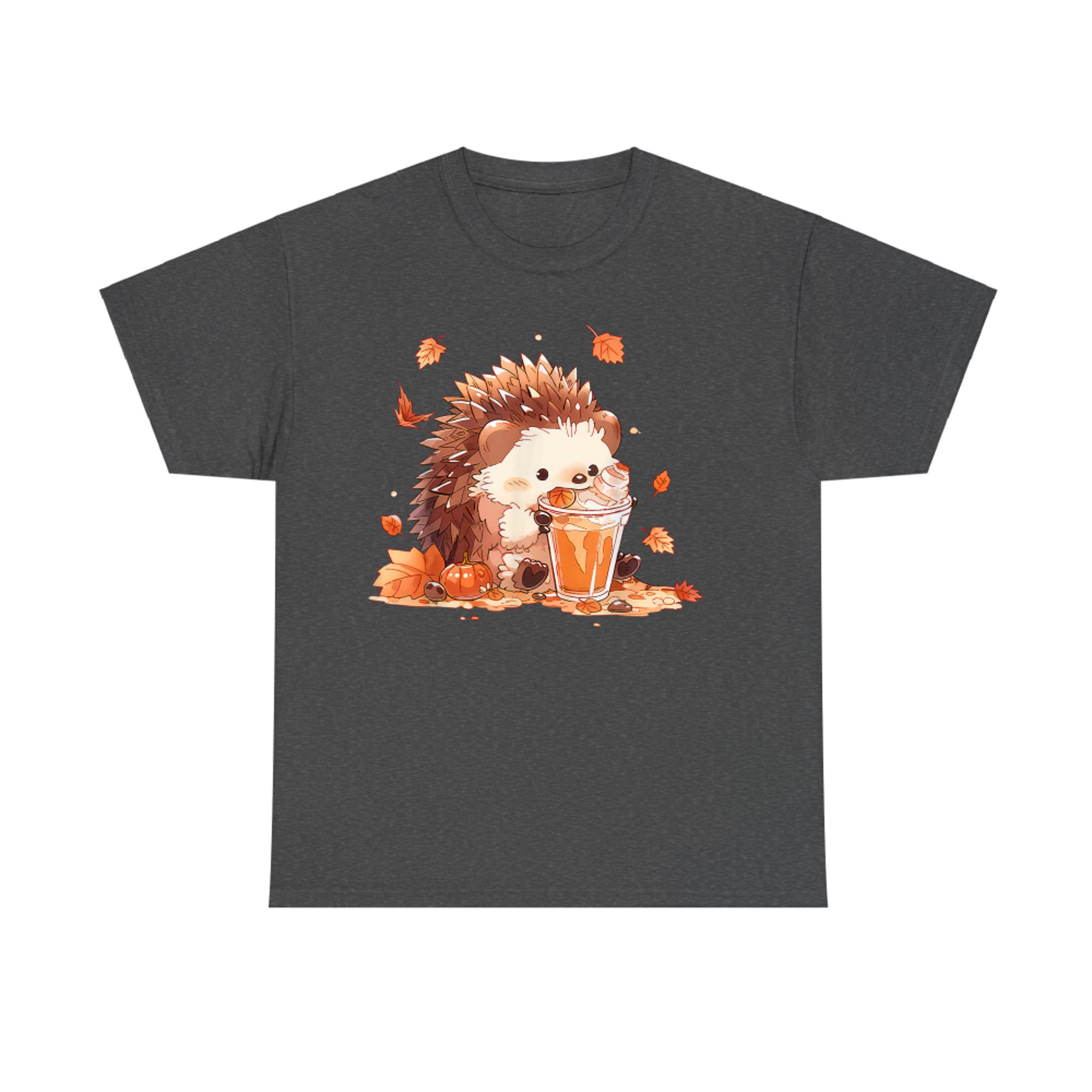 Cute Hedgehog Drinking Coffee Latte Fall Autumn Thanksgiving T-Shirt