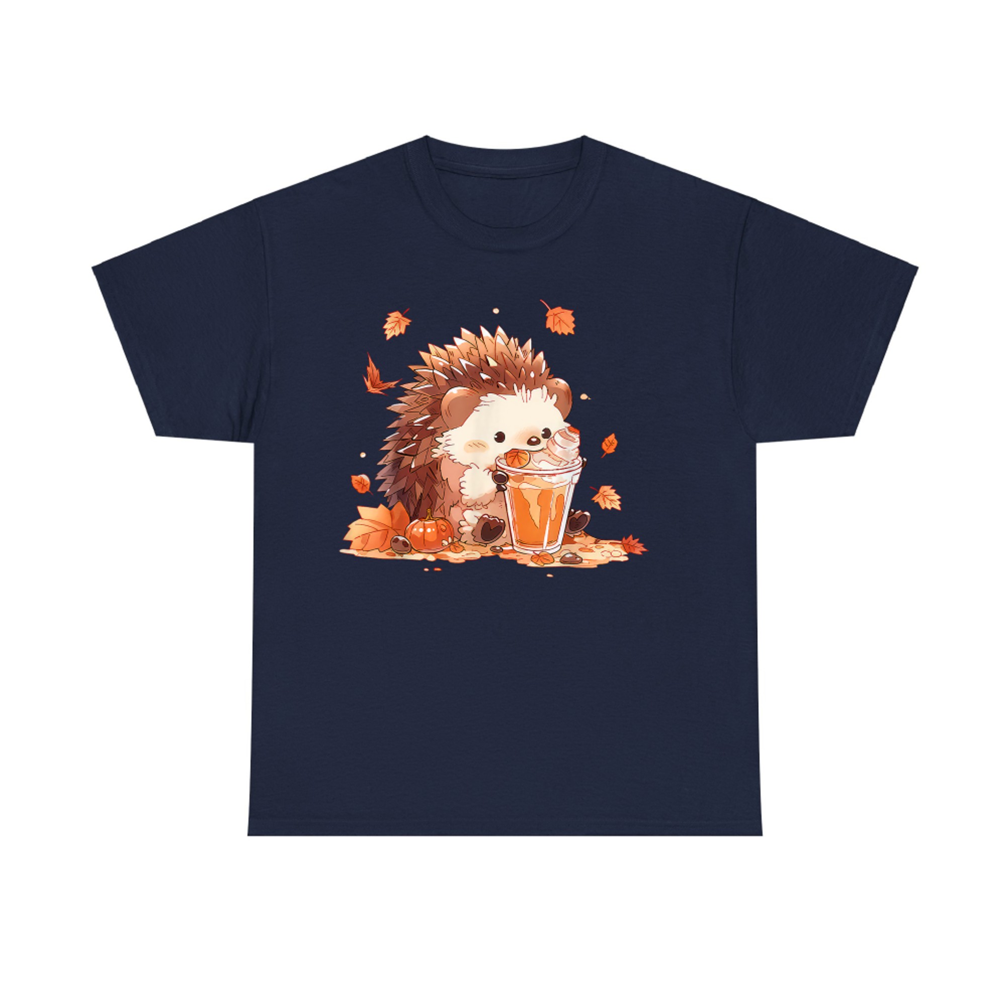 Cute Hedgehog Drinking Coffee Latte Fall Autumn Thanksgiving T-Shirt