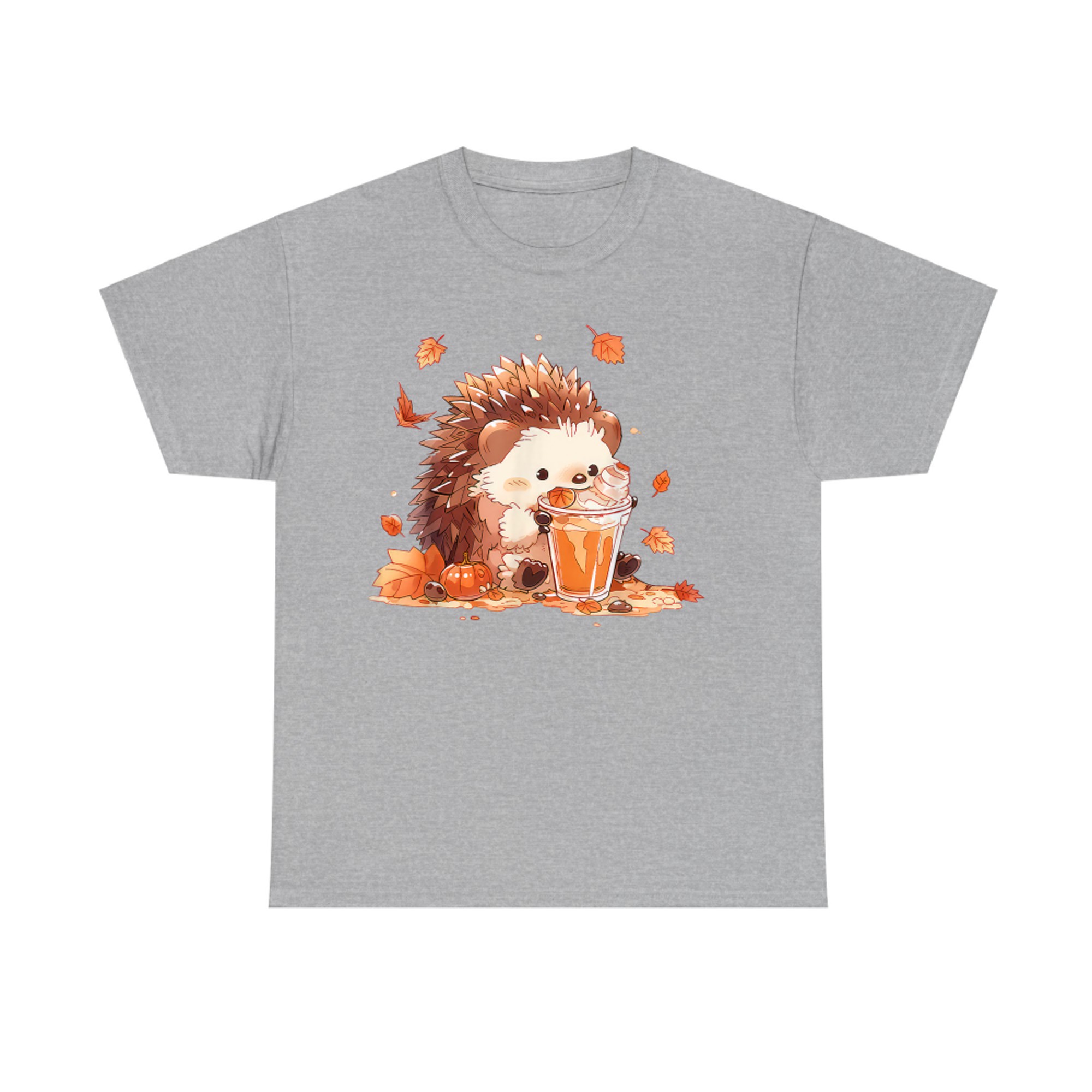 Cute Hedgehog Drinking Coffee Latte Fall Autumn Thanksgiving T-Shirt
