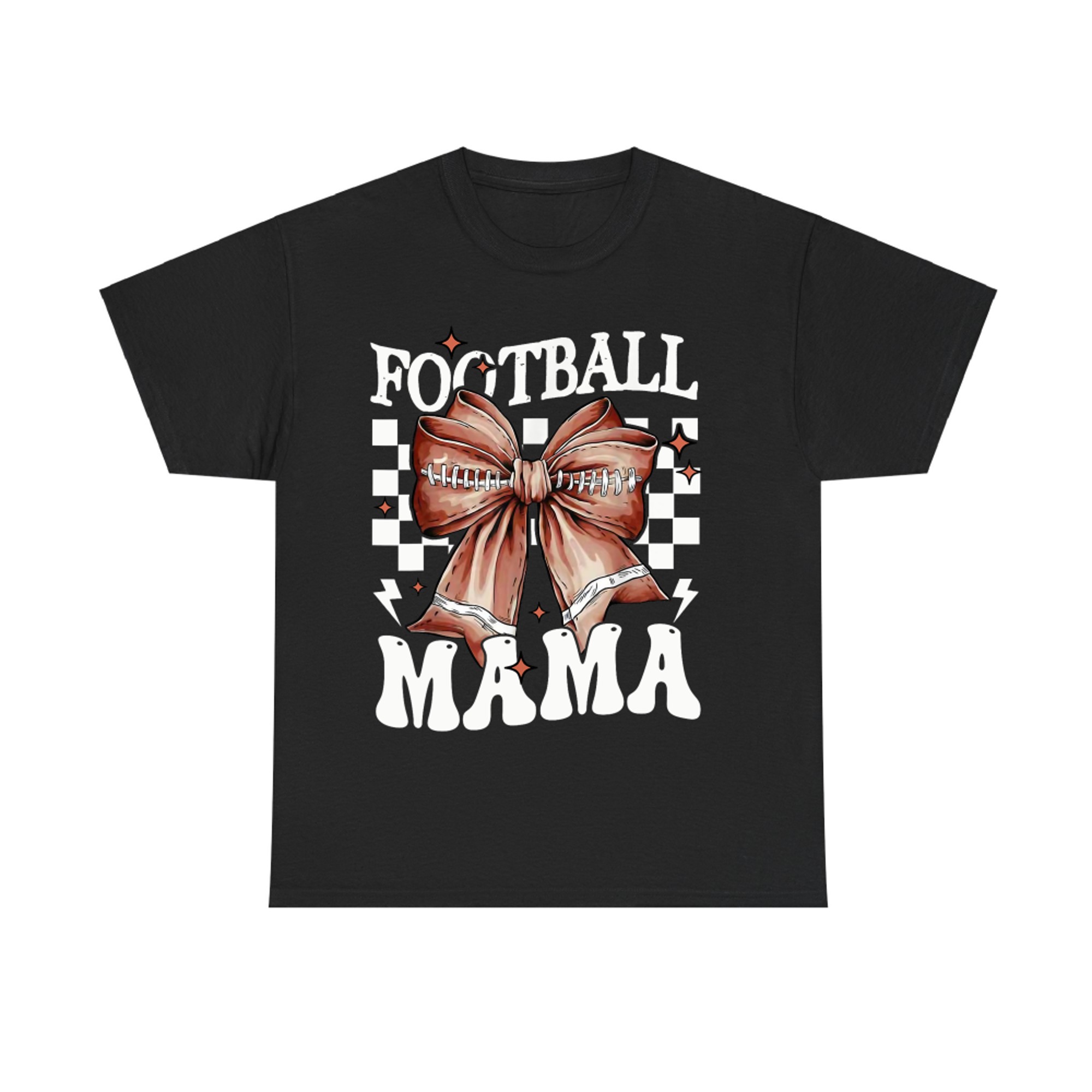 Football Mama Checkerboard Bow Game Day Fall Vibes T-Shirt