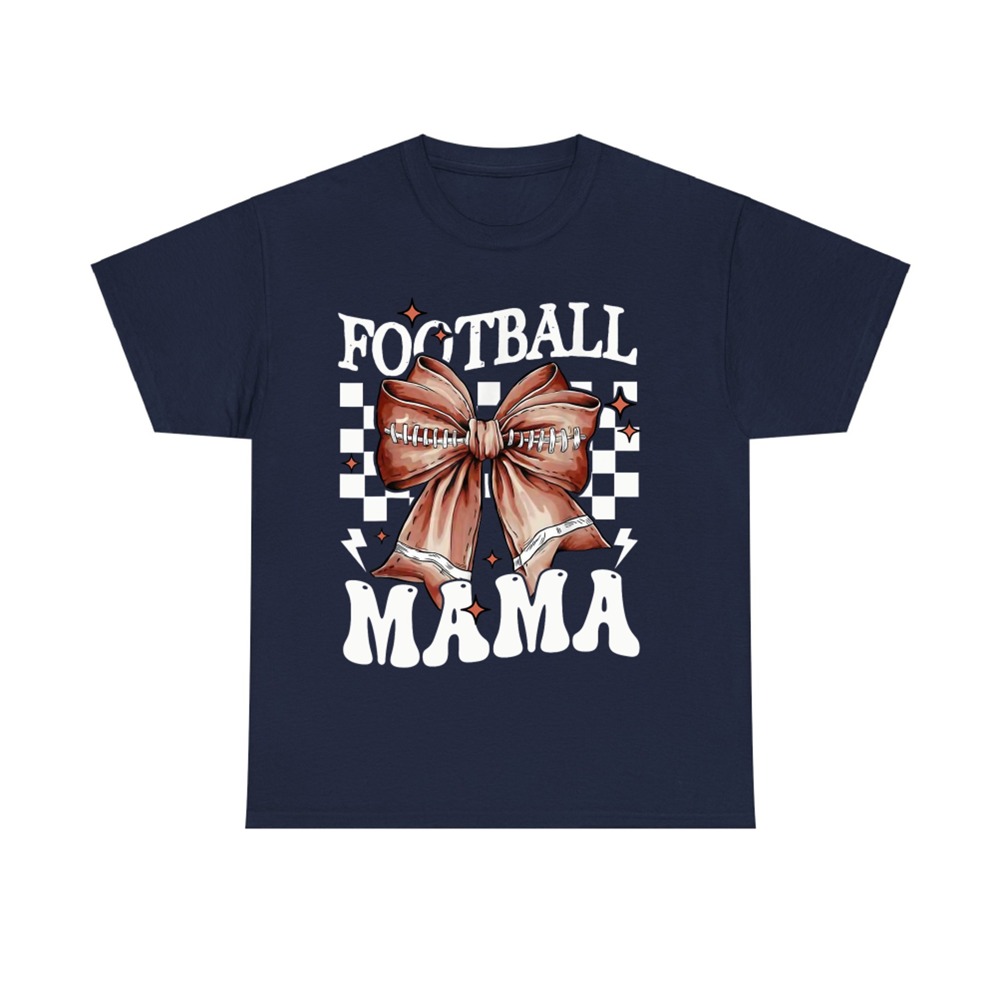 Football Mama Checkerboard Bow Game Day Fall Vibes T-Shirt