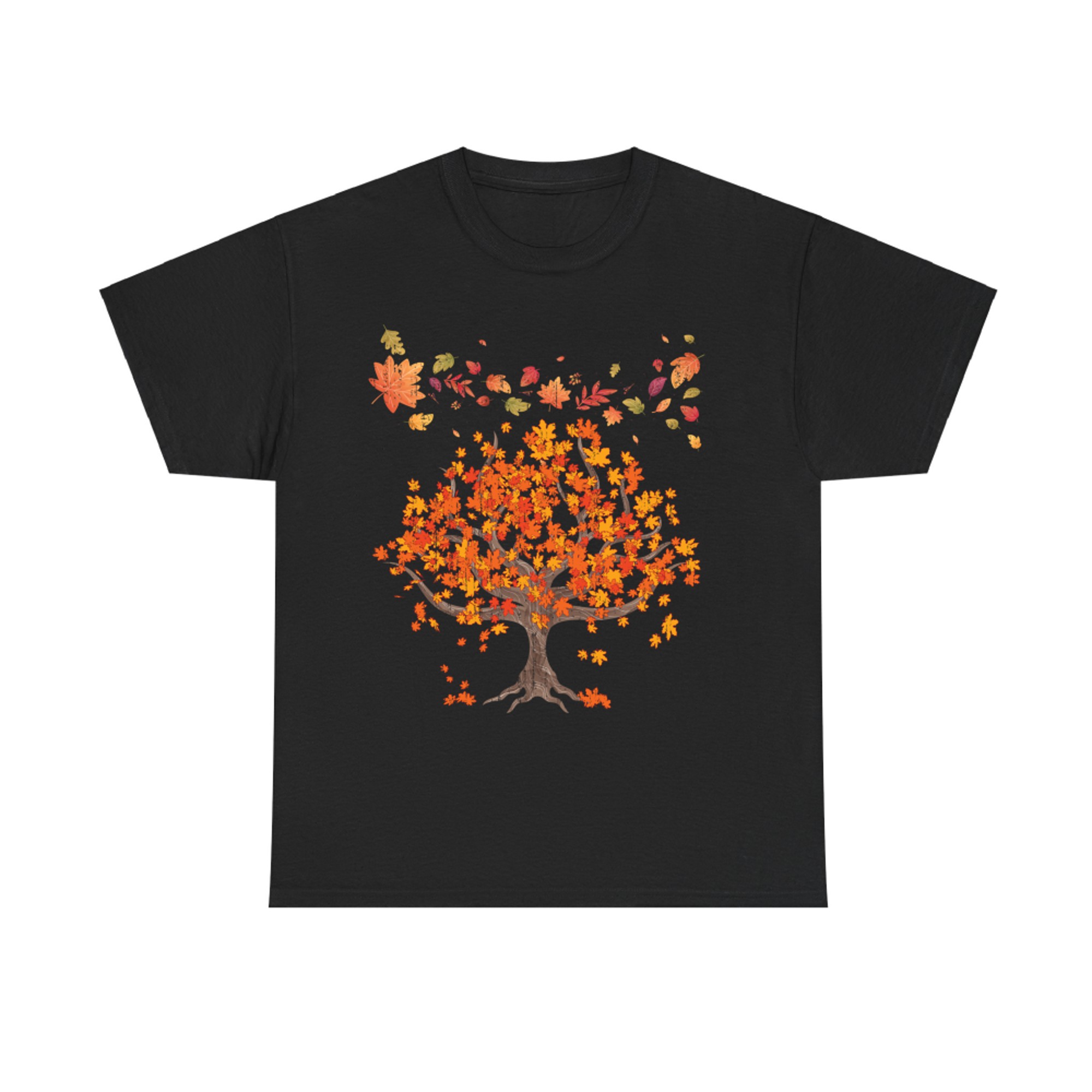 Autumn Tree With Falling Leaves Seasonal Nature Design T-Shirt