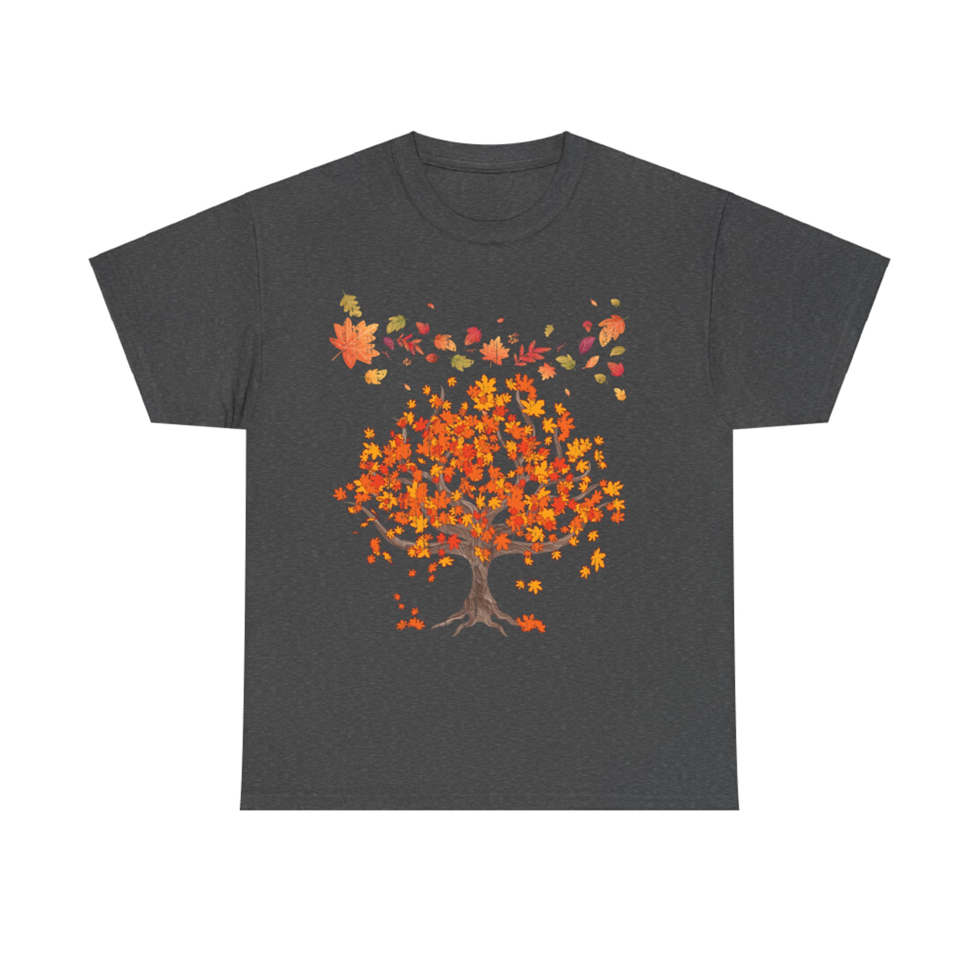 Autumn Tree With Falling Leaves Seasonal Nature Design T-Shirt