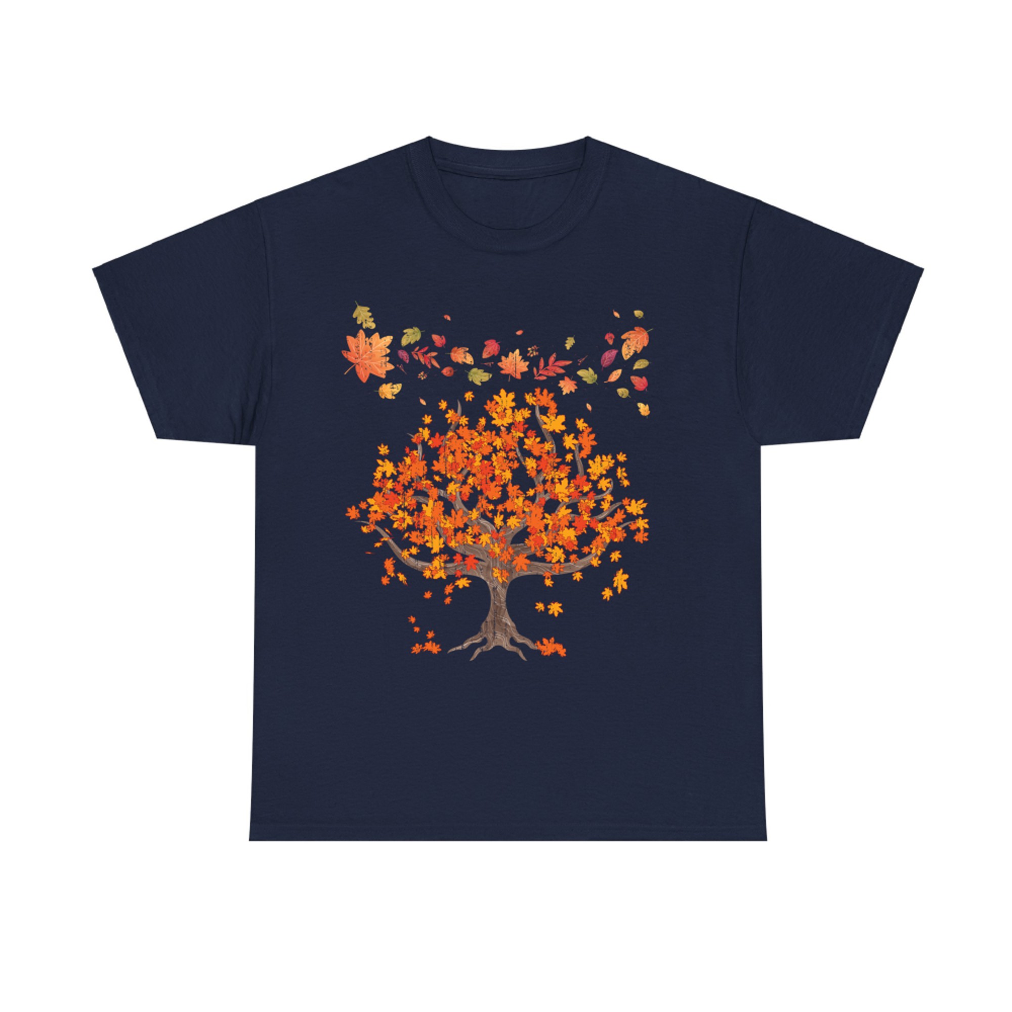 Autumn Tree With Falling Leaves Seasonal Nature Design T-Shirt
