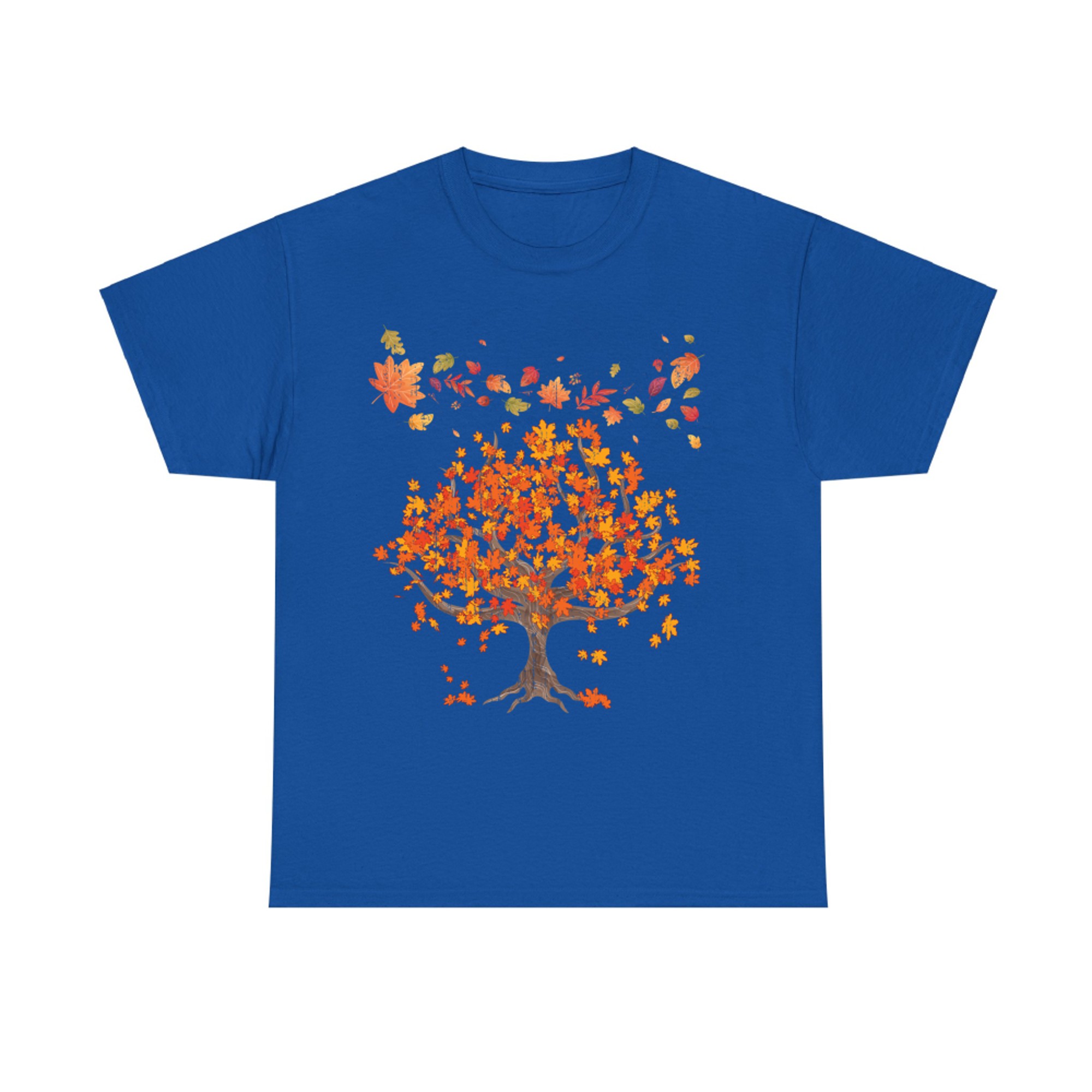 Autumn Tree With Falling Leaves Seasonal Nature Design T-Shirt