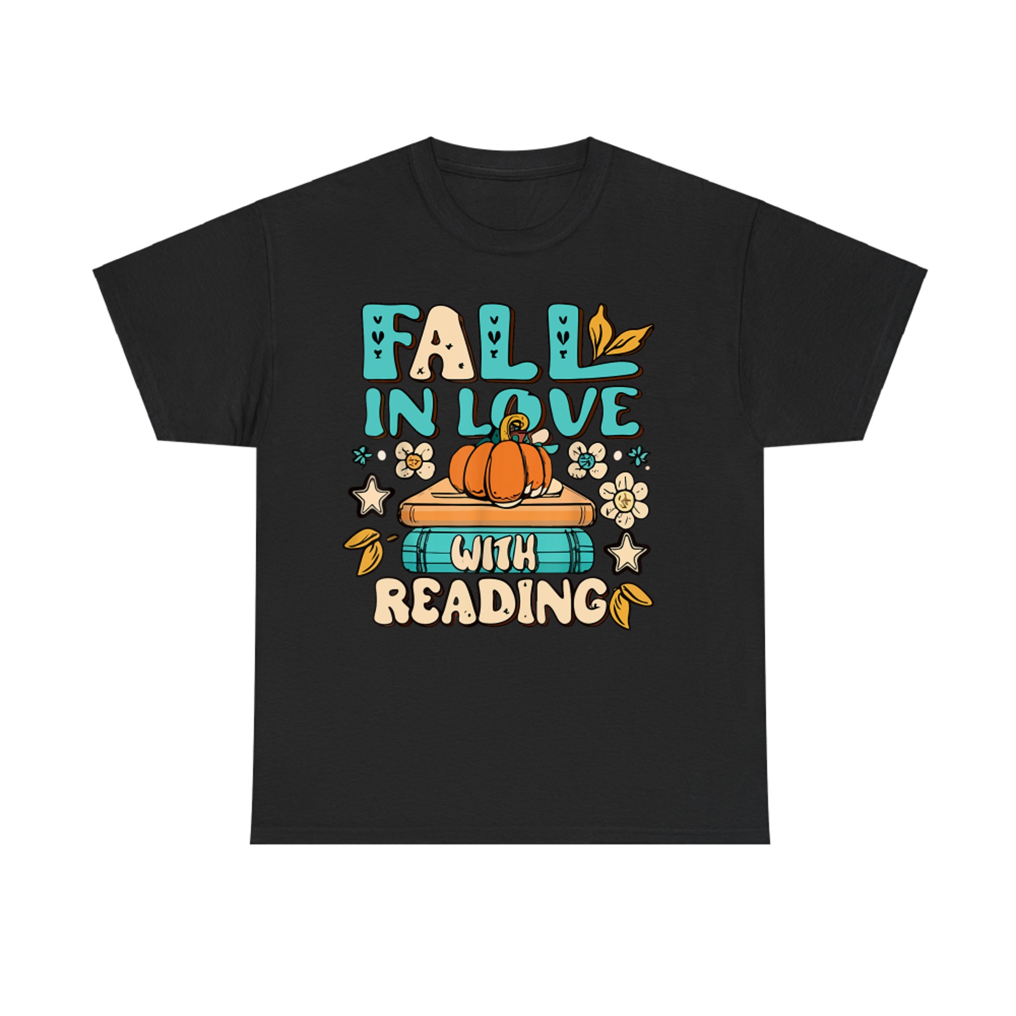 Fall in Love With Reading Autumn Book Lover Pumpkins Teachers T-Shirt
