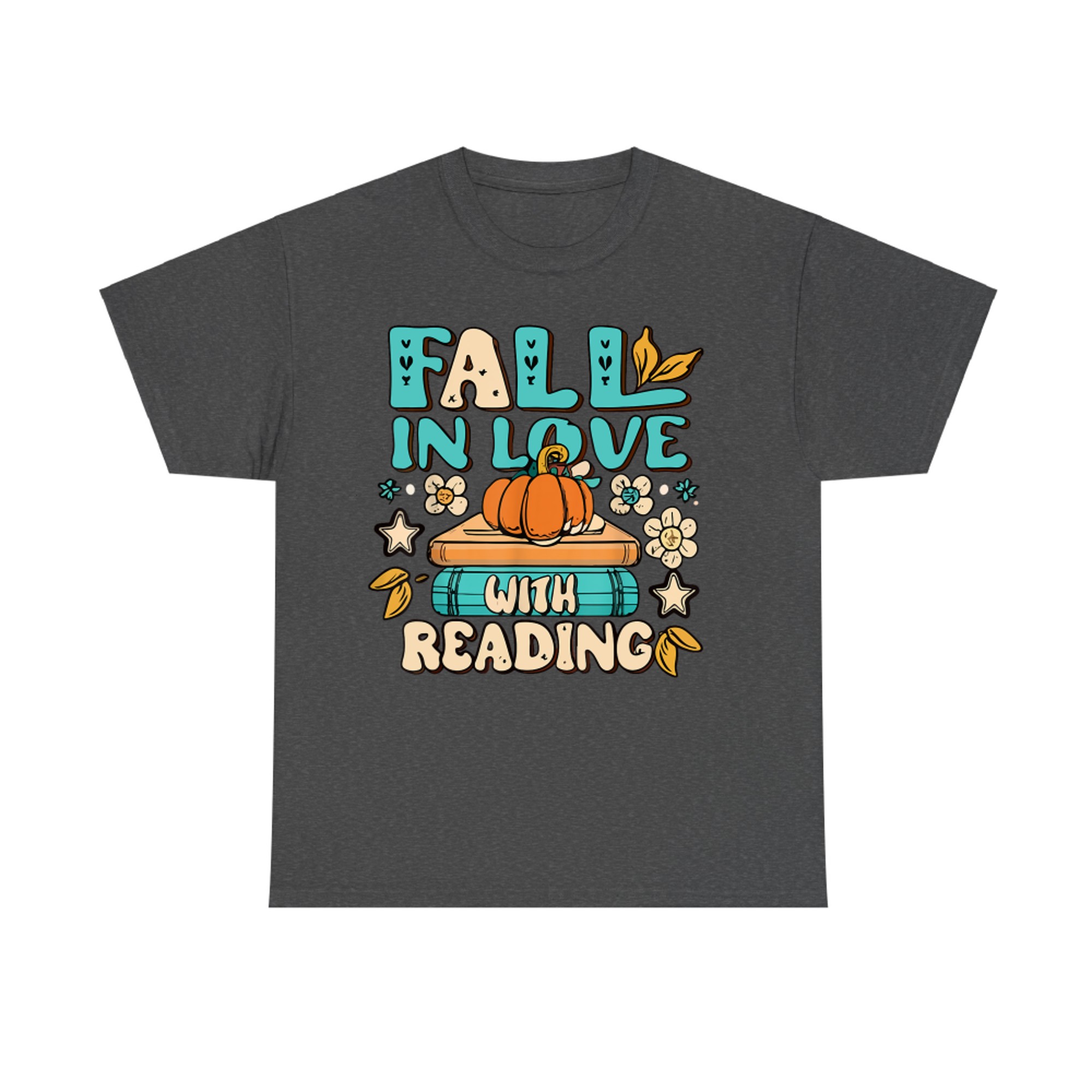 Fall in Love With Reading Autumn Book Lover Pumpkins Teachers T-Shirt