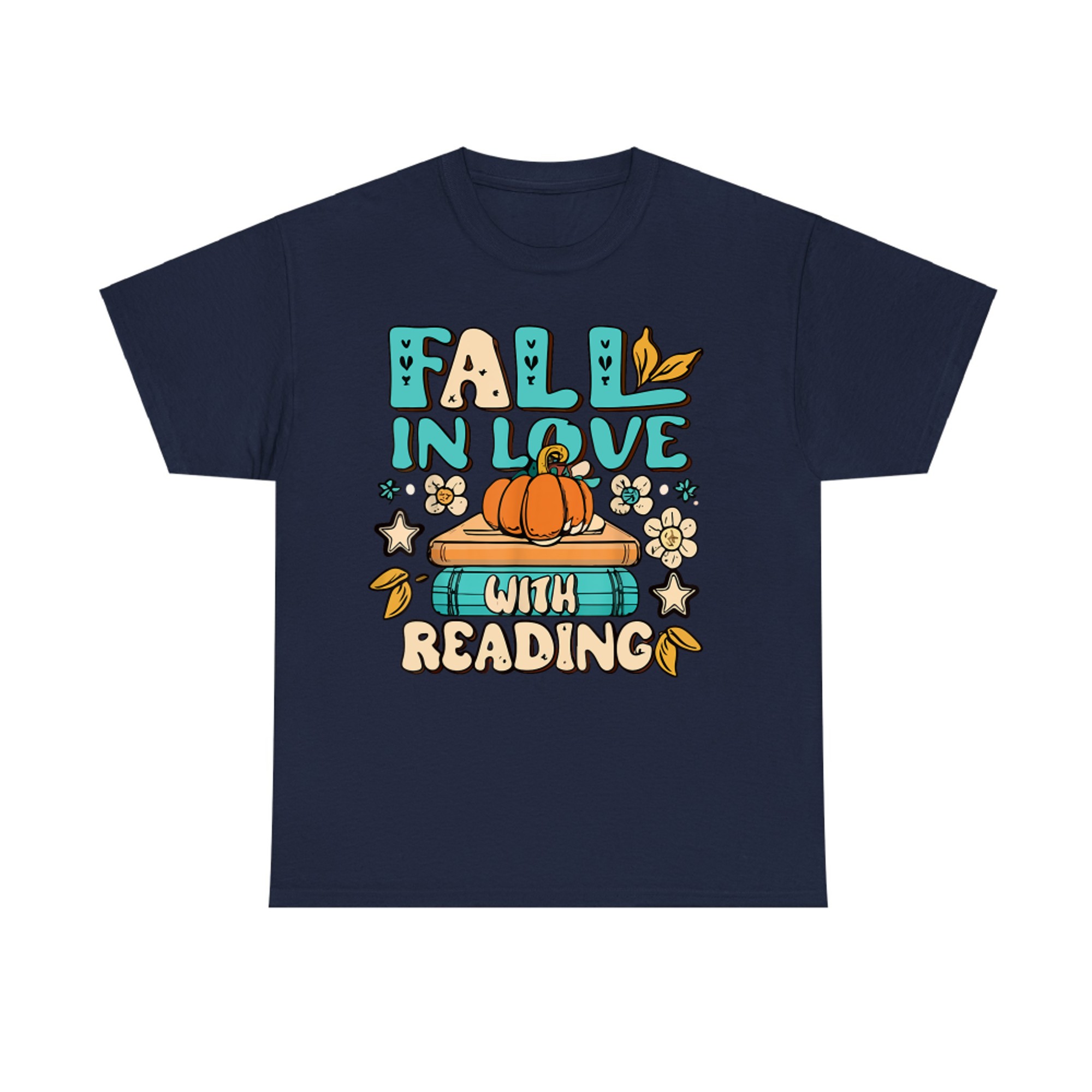Fall in Love With Reading Autumn Book Lover Pumpkins Teachers T-Shirt