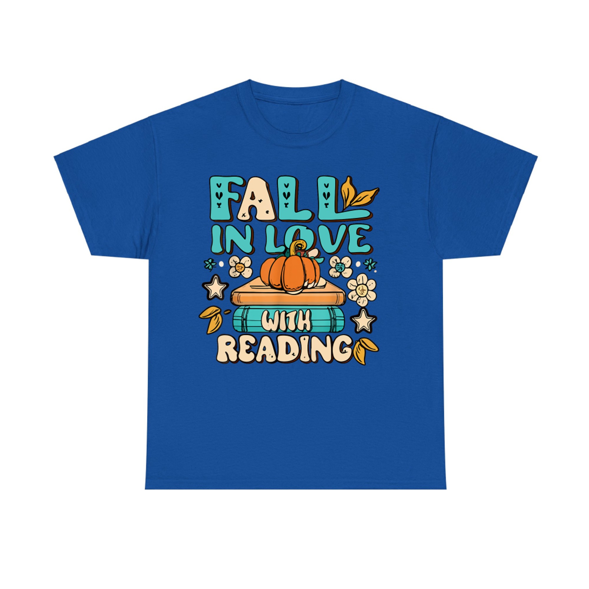 Fall in Love With Reading Autumn Book Lover Pumpkins Teachers T-Shirt
