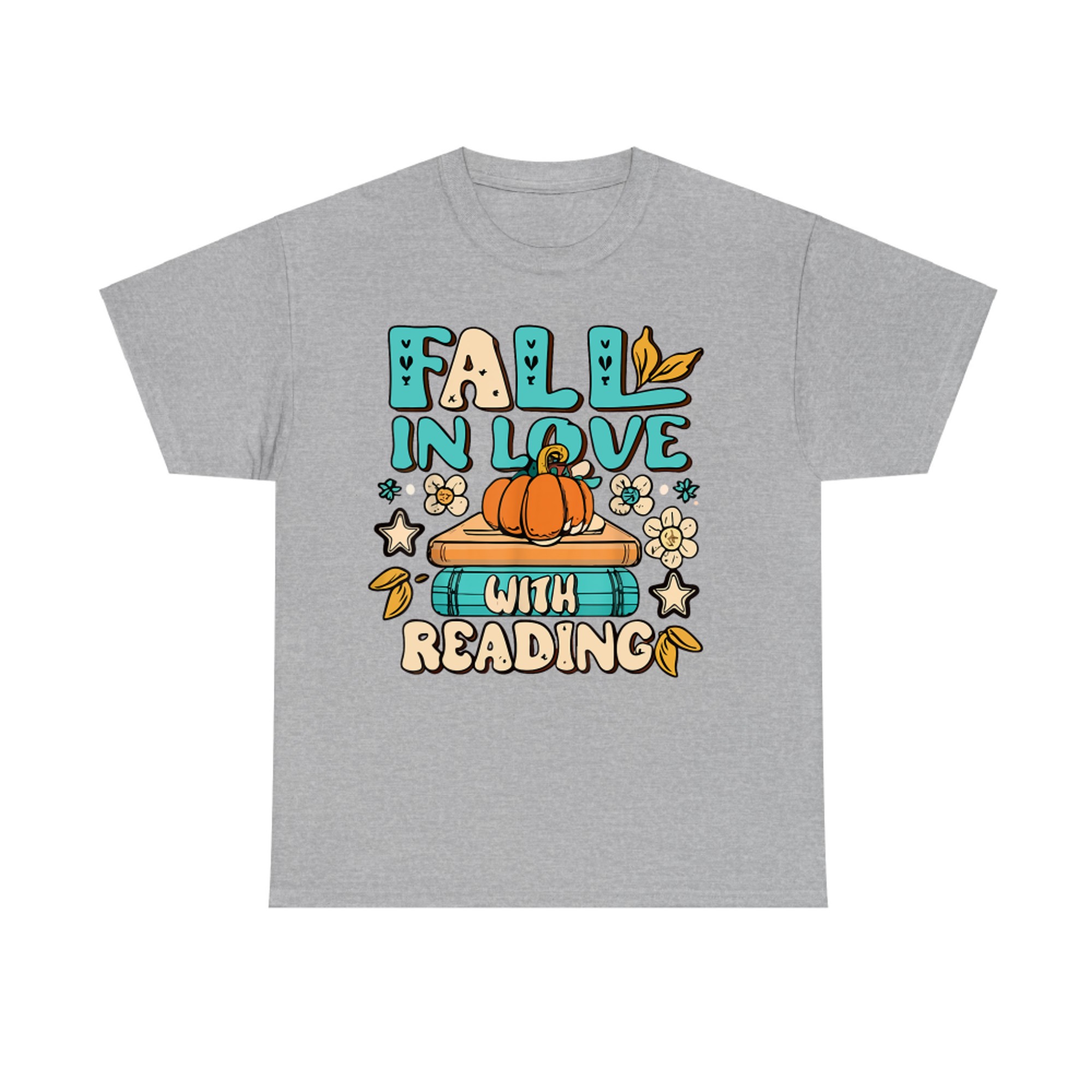 Fall in Love With Reading Autumn Book Lover Pumpkins Teachers T-Shirt