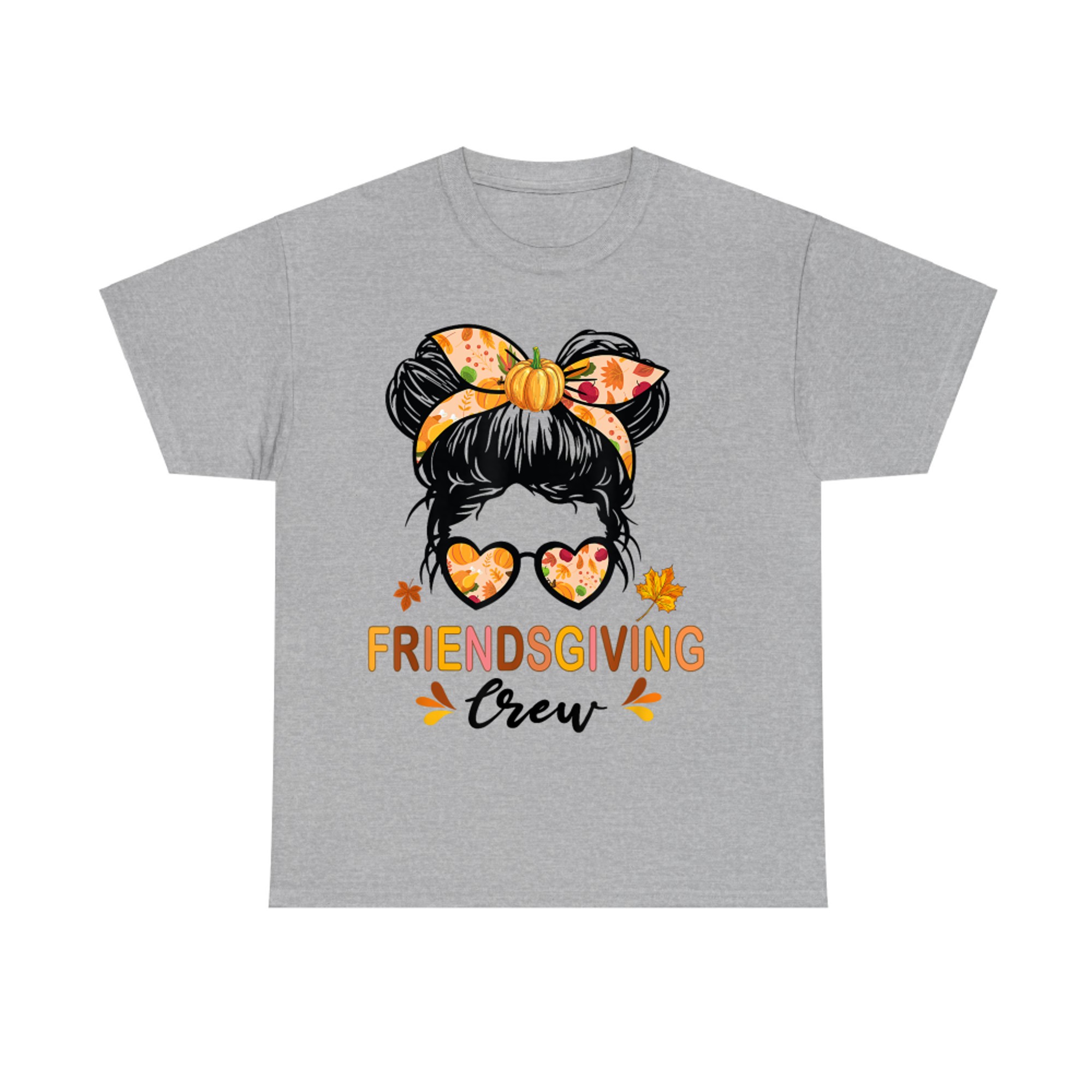Friendsgiving Crew Thanksgiving Fall Autumn Messy Bun T-Shirt