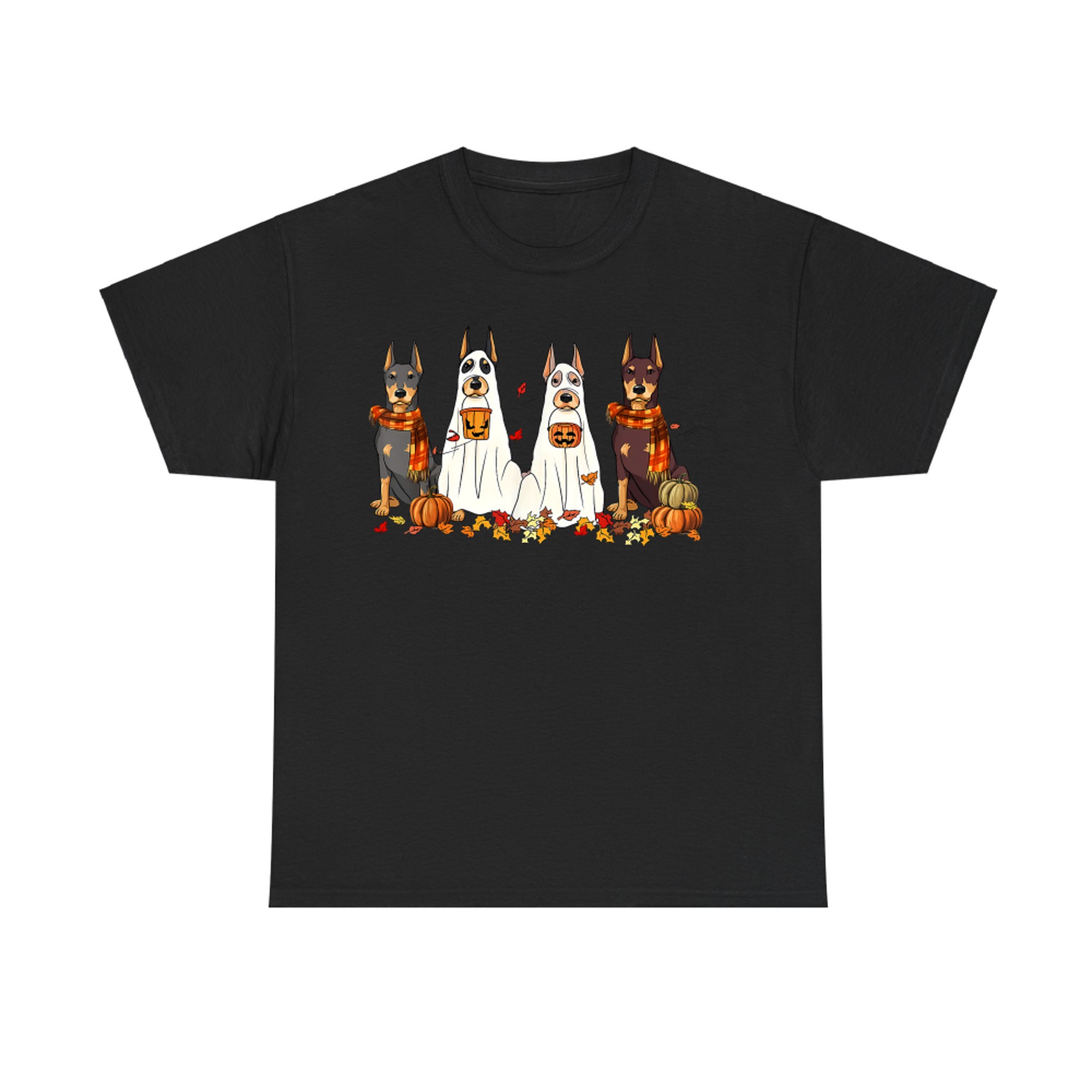 Funny Doberman Dog Ghost Fall Autumn Leaves Thanksgiving T-Shirt