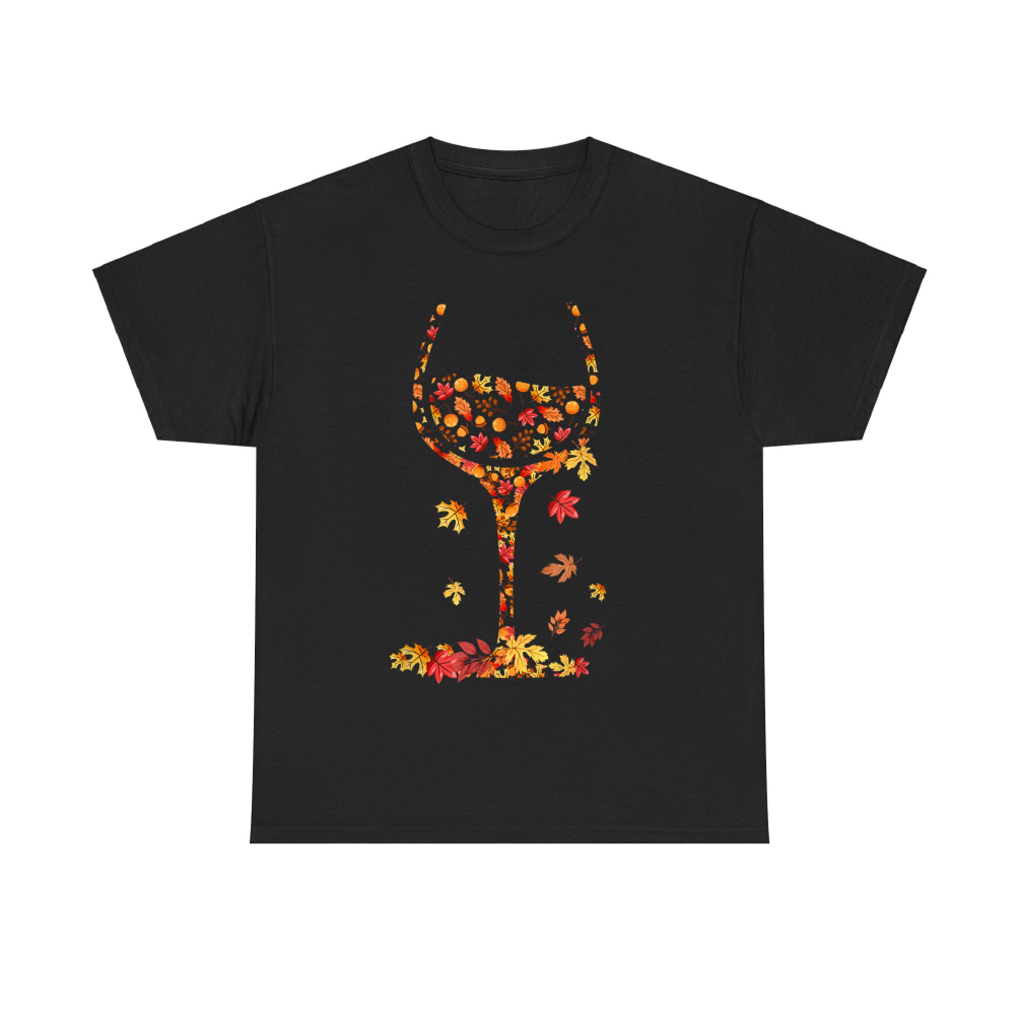 Glass of Wine Maple Leaf Autumn Fall Funny Drink Wine Lovers T-Shirt