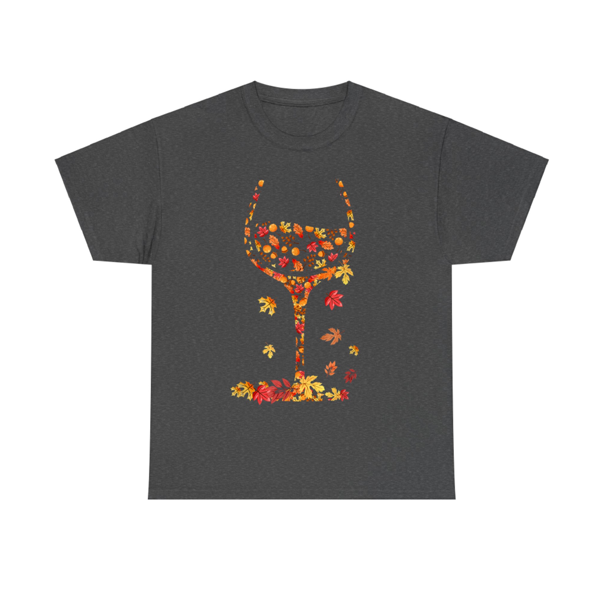 Glass of Wine Maple Leaf Autumn Fall Funny Drink Wine Lovers T-Shirt