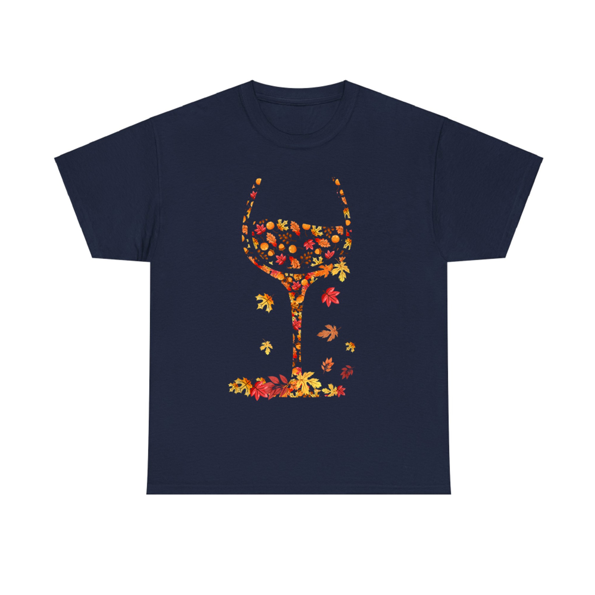 Glass of Wine Maple Leaf Autumn Fall Funny Drink Wine Lovers T-Shirt
