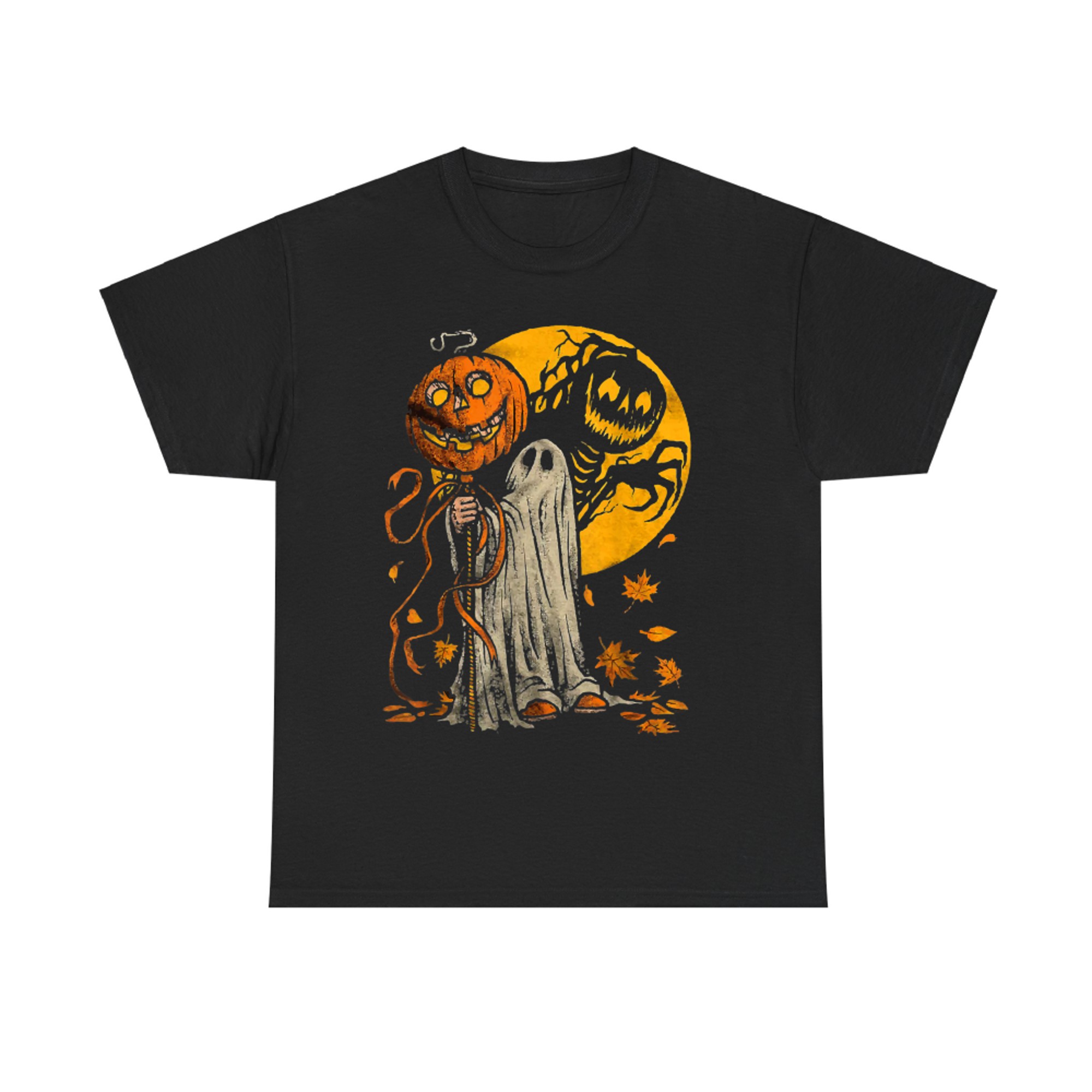Halloween Pumpkin Ghost Autumn Leaves Graphic Art T-Shirt