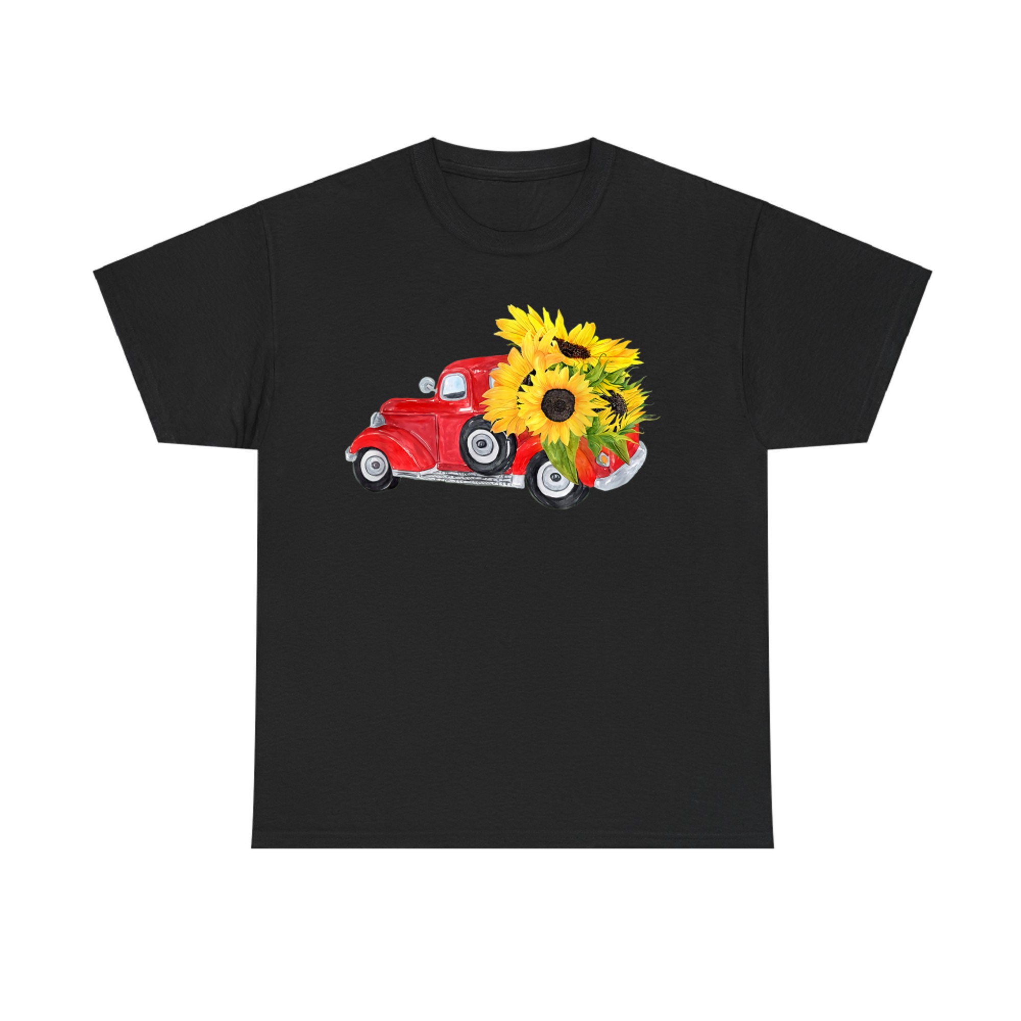 Hello Fall Red Truck With Sunflowers Autumn Season Greeting T-Shirt
