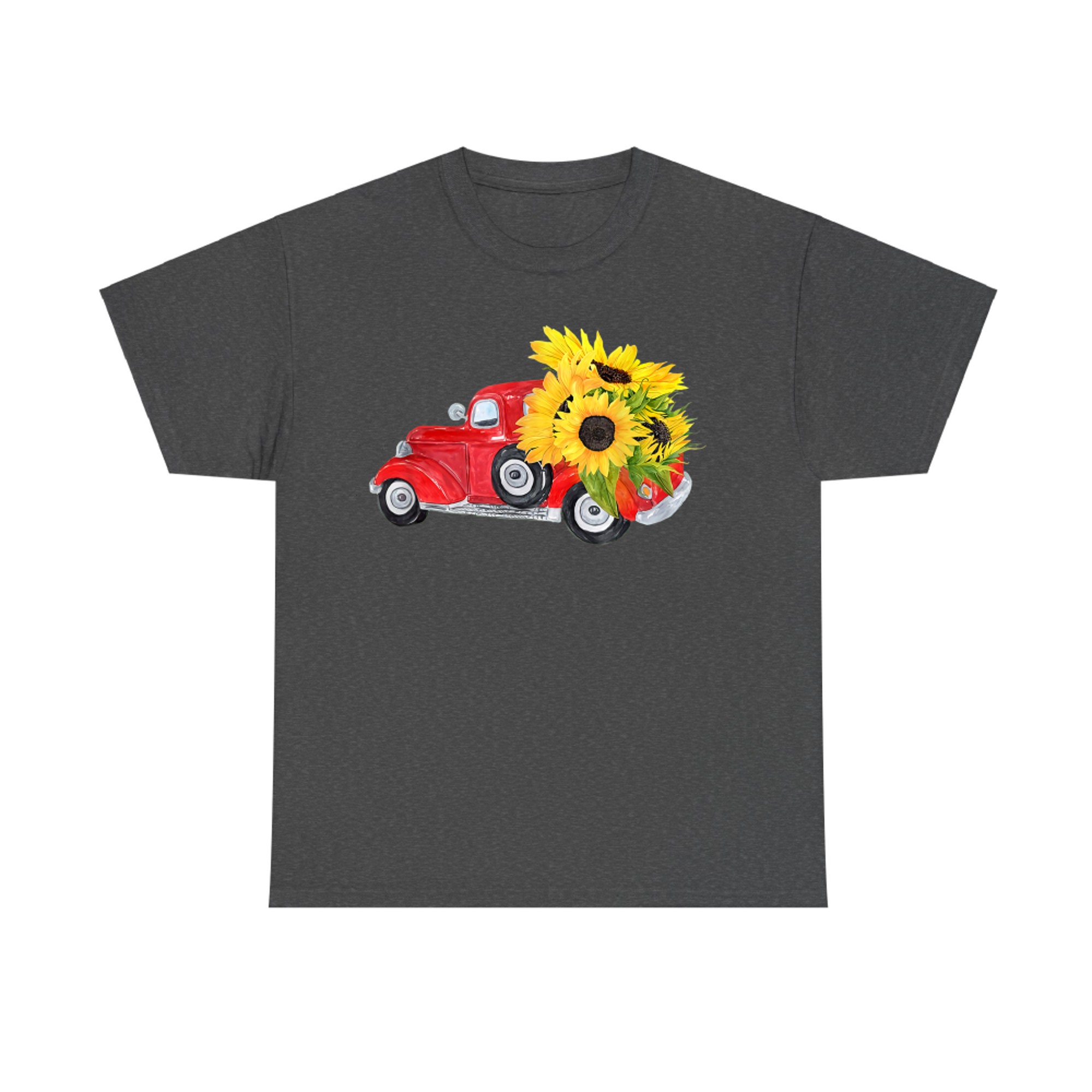 Hello Fall Red Truck With Sunflowers Autumn Season Greeting T-Shirt