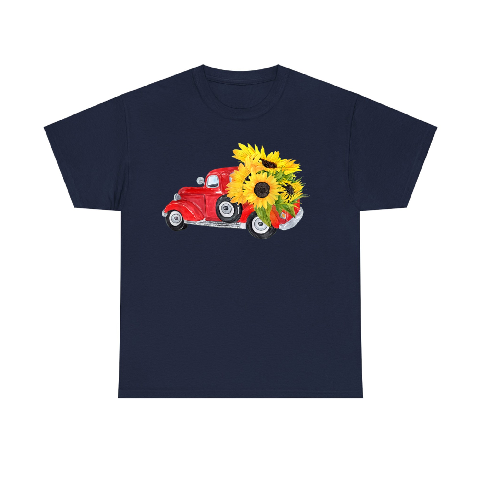 Hello Fall Red Truck With Sunflowers Autumn Season Greeting T-Shirt