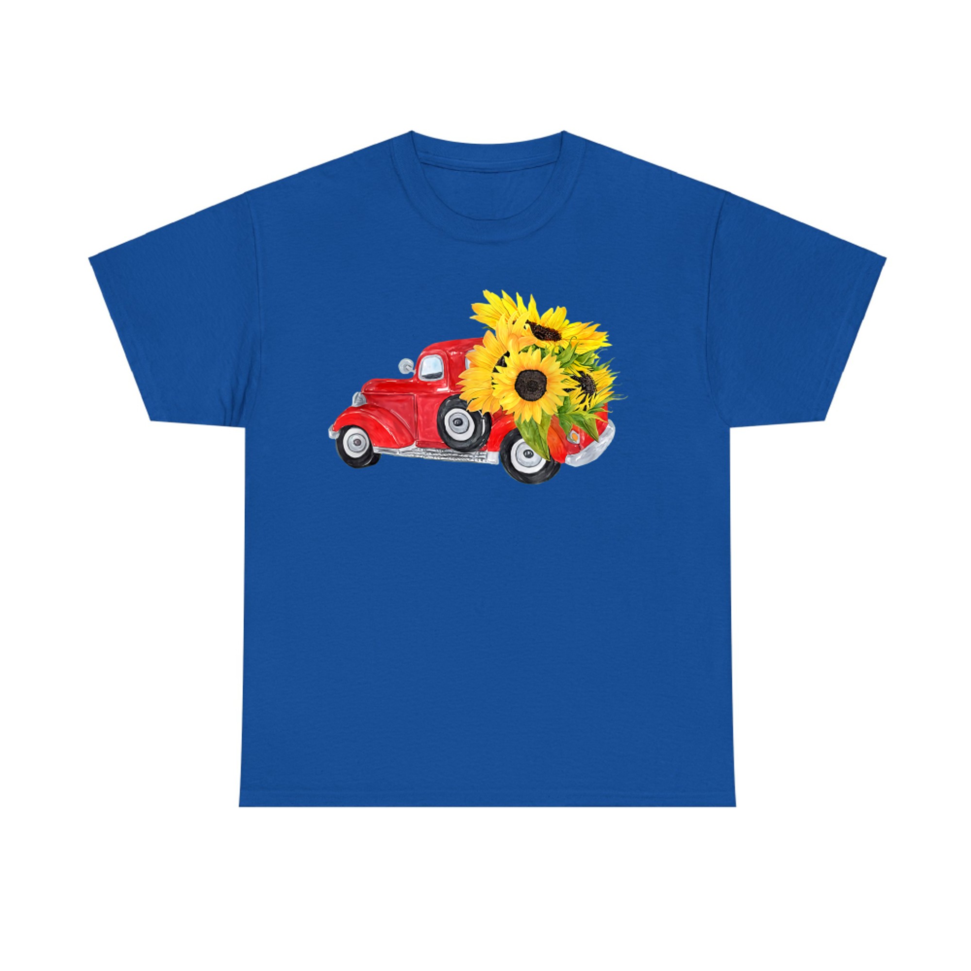 Hello Fall Red Truck With Sunflowers Autumn Season Greeting T-Shirt