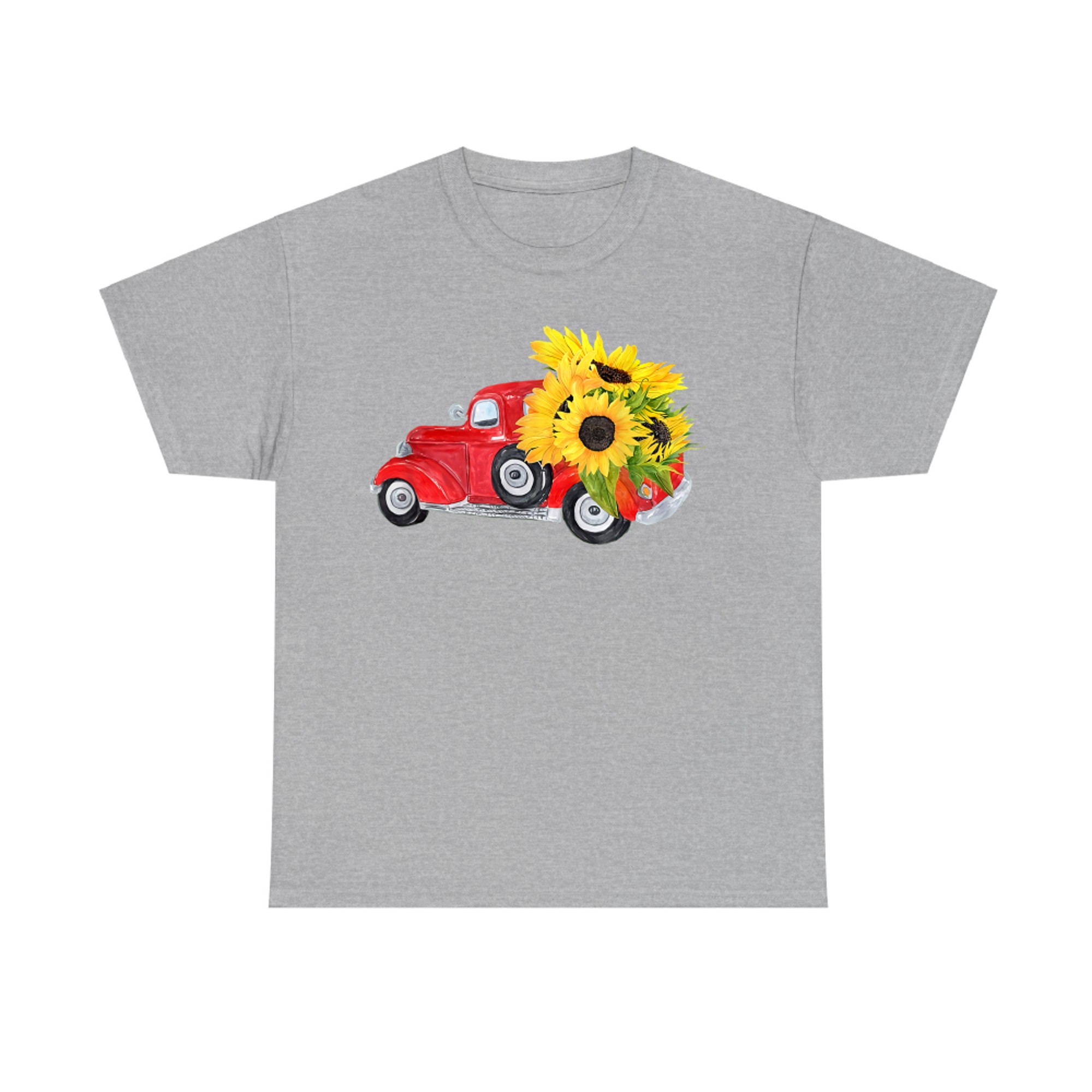 Hello Fall Red Truck With Sunflowers Autumn Season Greeting T-Shirt