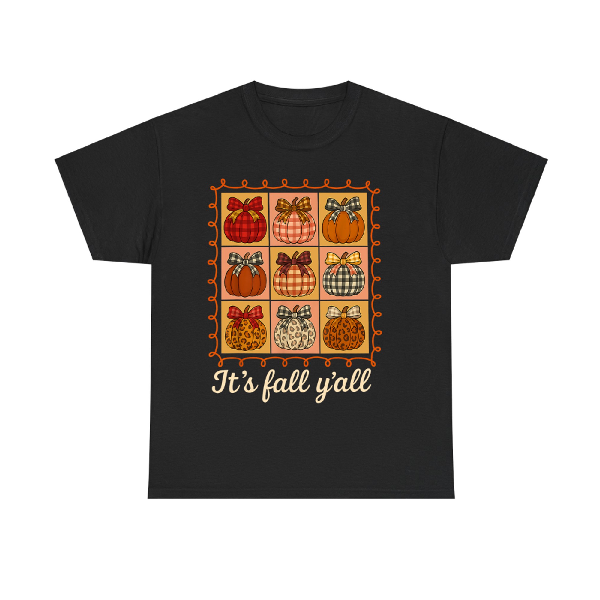 It's Fall Y'all Fall Autumn Stamp Pumpkin Cozy Bow T-Shirt