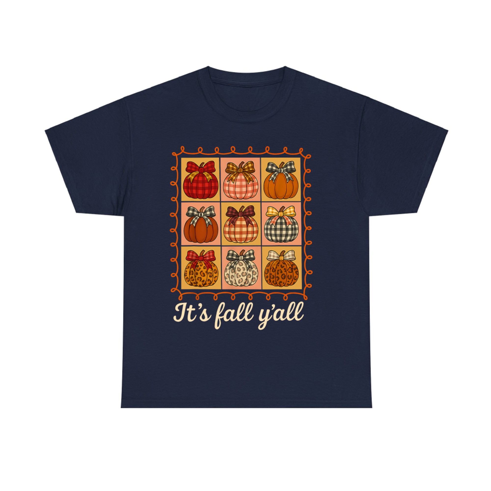 It's Fall Y'all Fall Autumn Stamp Pumpkin Cozy Bow T-Shirt