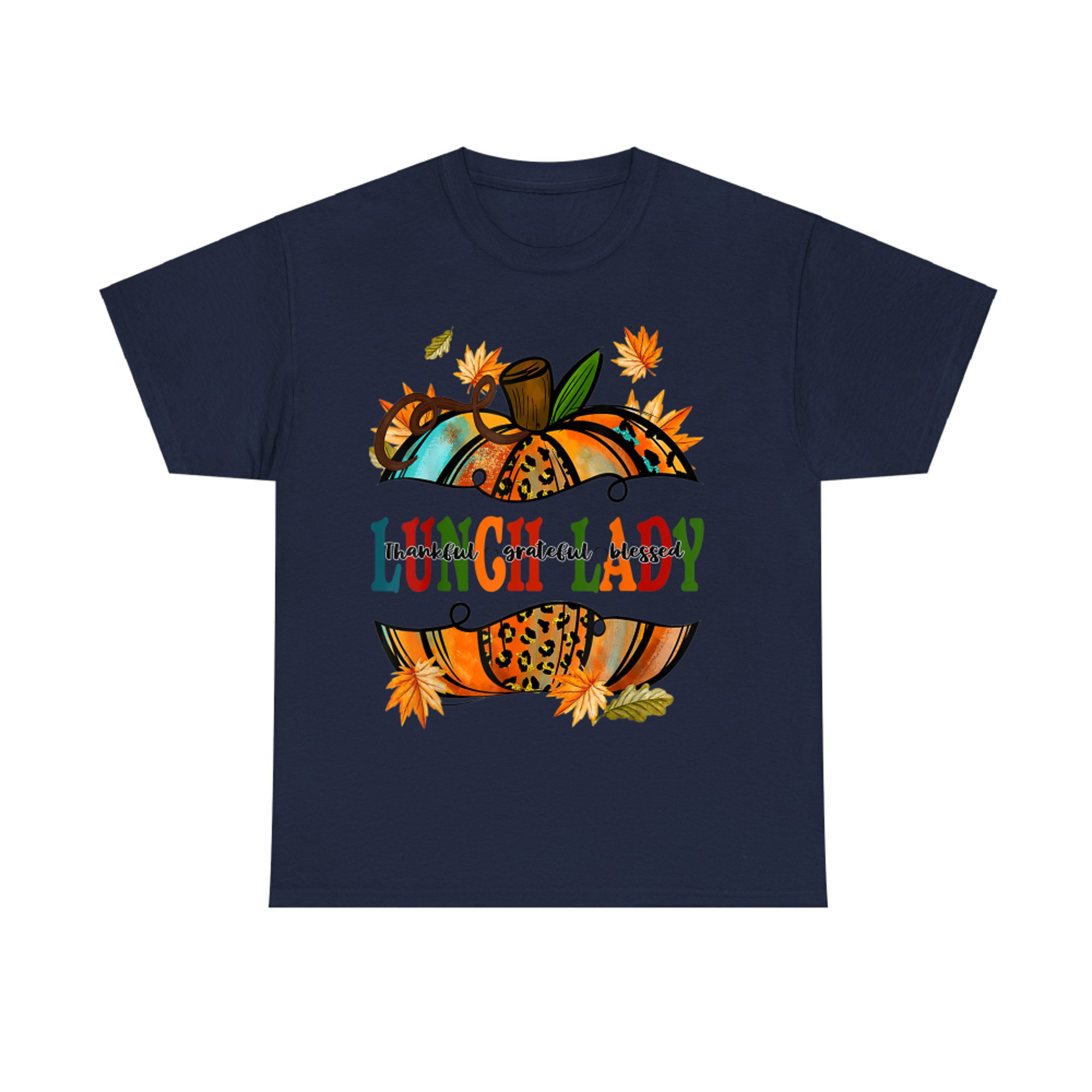 Lunch Lady Leopard Pumpkin Fall Autumn Thanksgiving T-Shirt