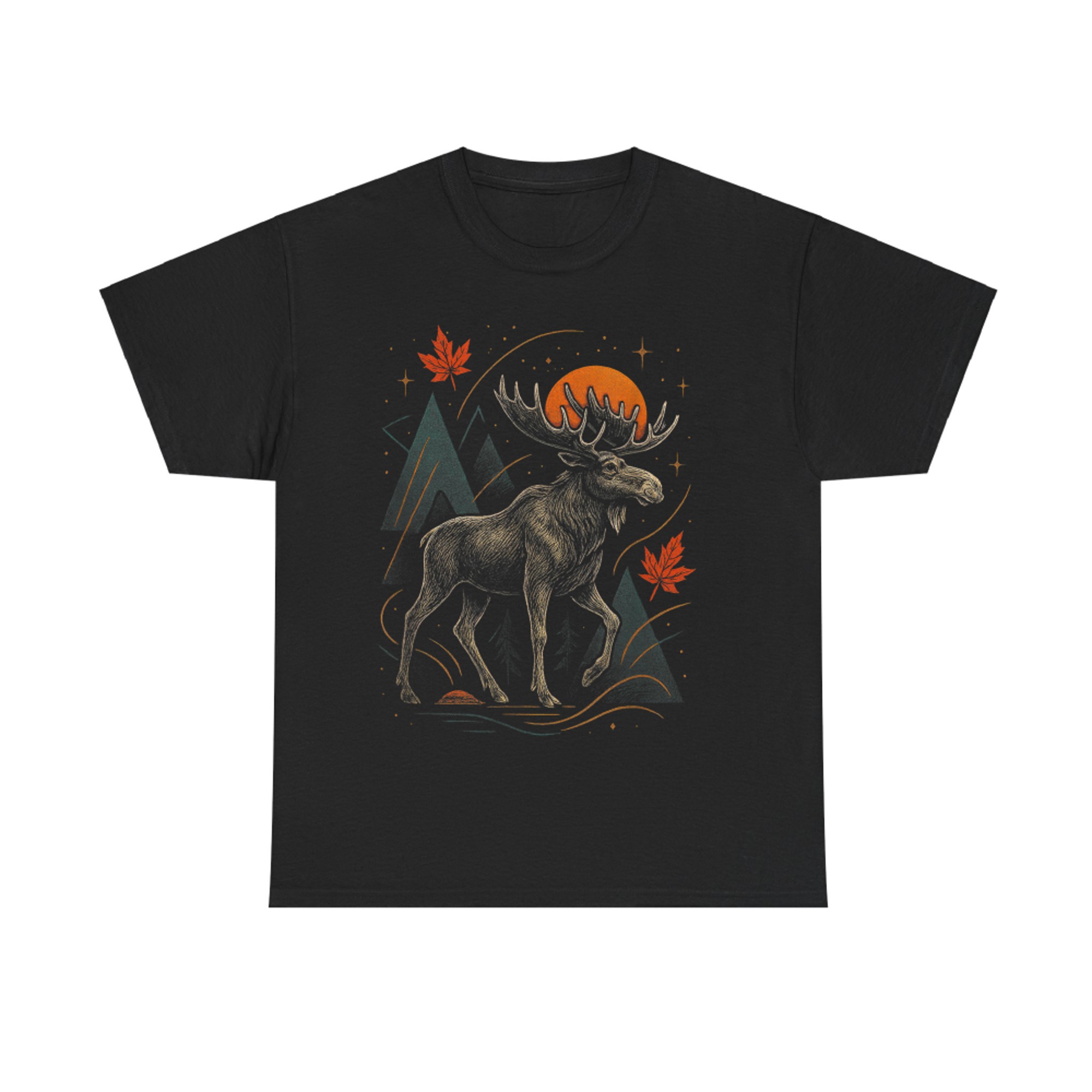 Moose Forest Sunset Adventure Autumn Leaves Mountains T-Shirt