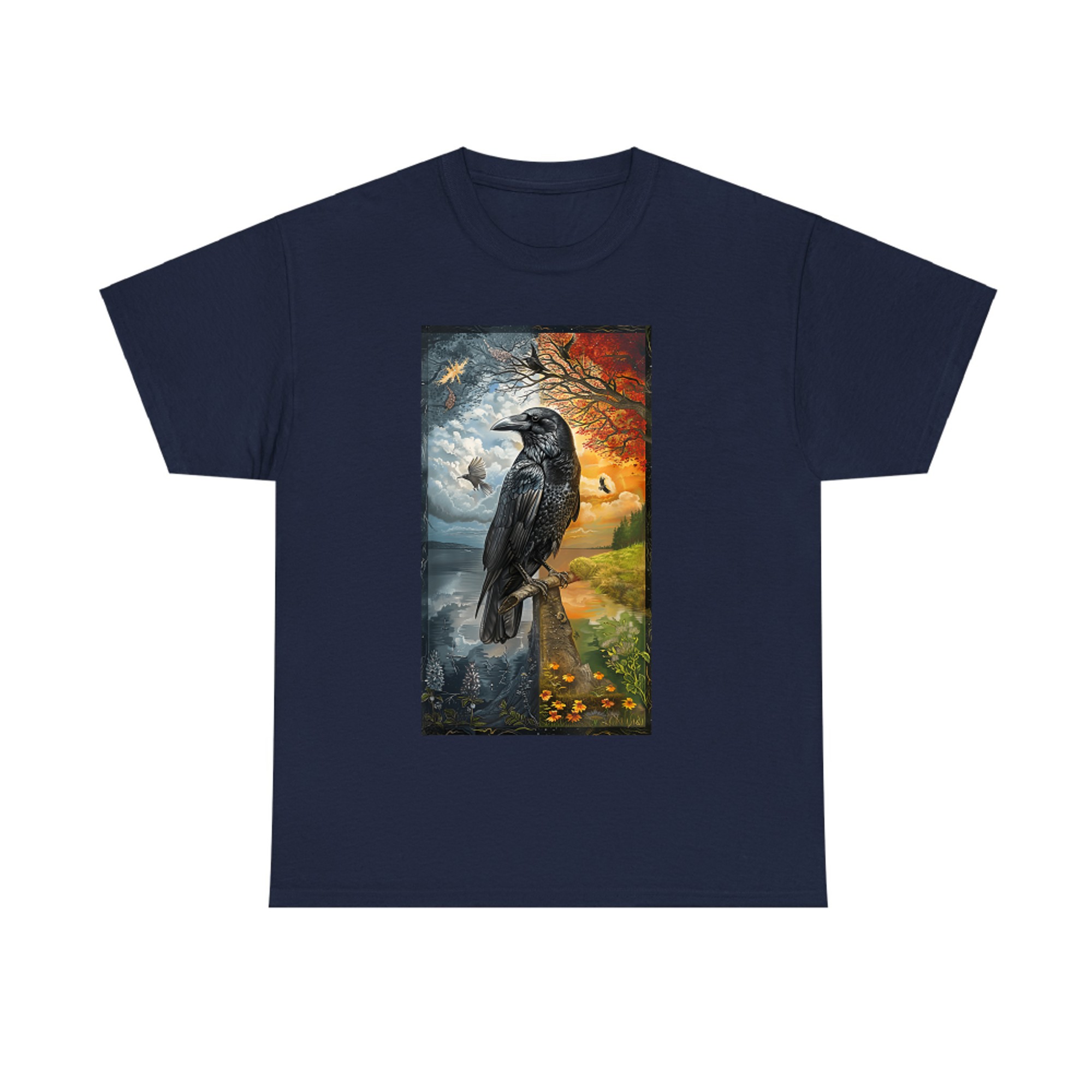 Raven Seasons Landscape Nature Bird Autumn Winter Sky T-Shirt