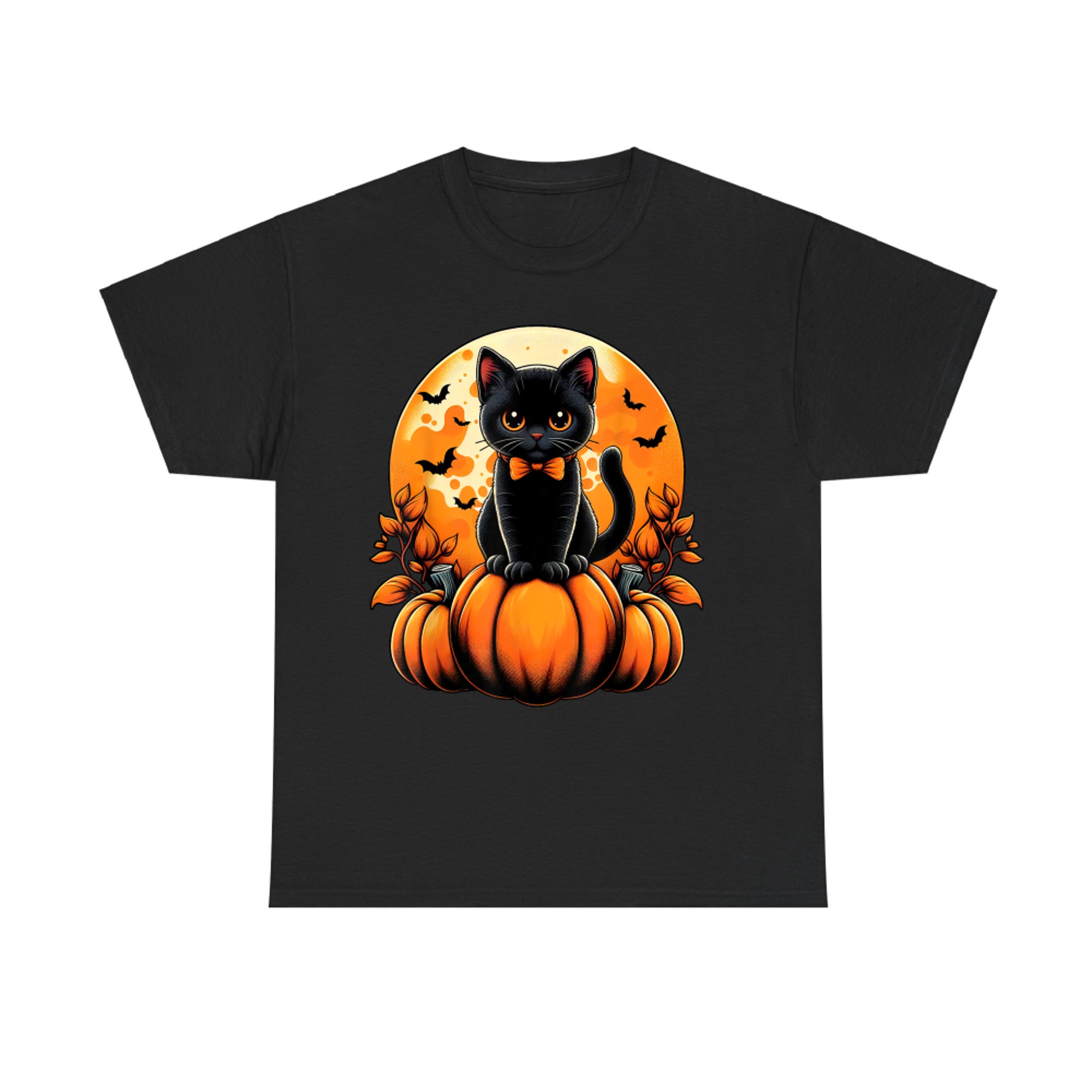 Retro Black Cat Pumpkin Halloween Costume Fall Autumn Season T-Shirt