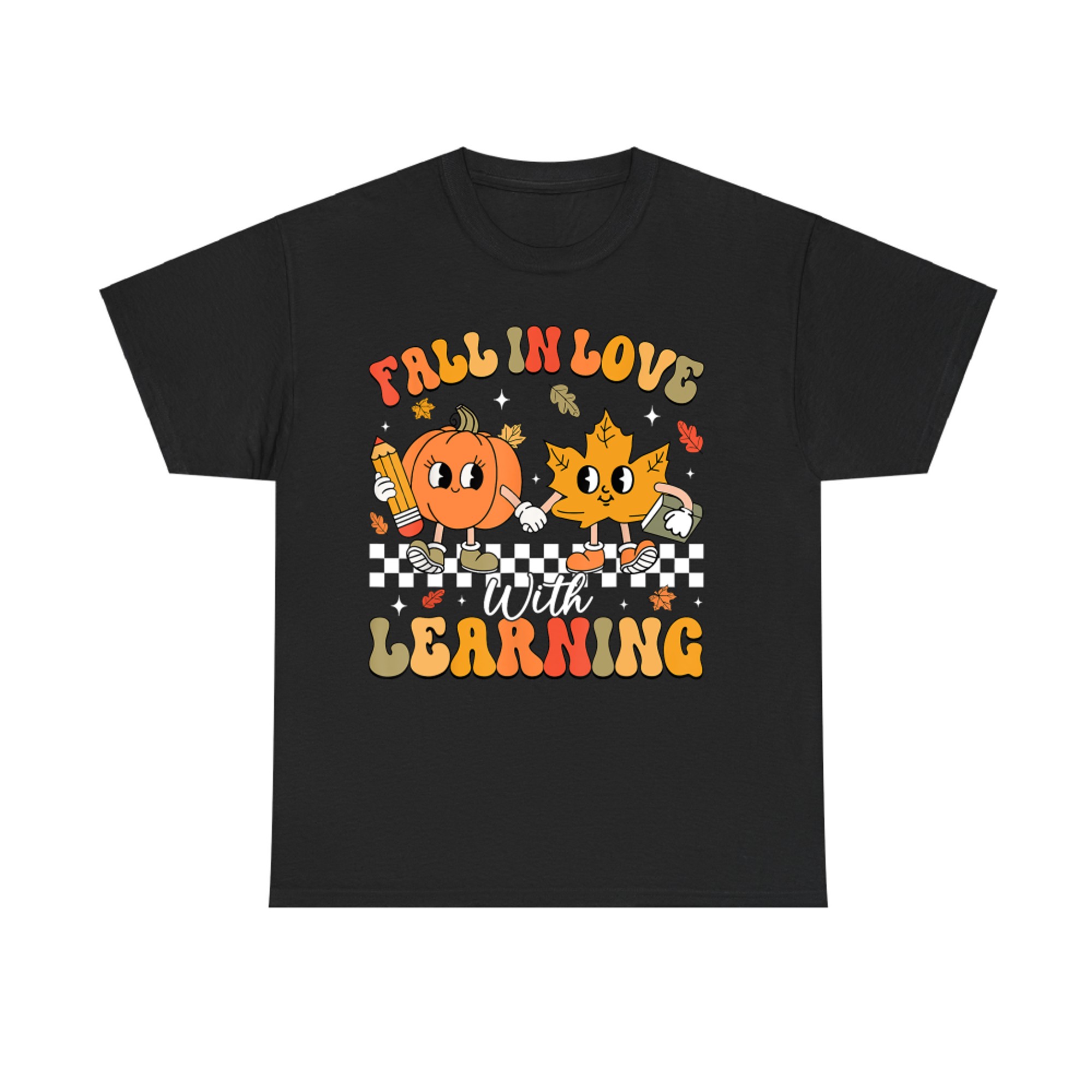Retro Fall In Love With Learning Autumn Pumpkin Teacher T-Shirt