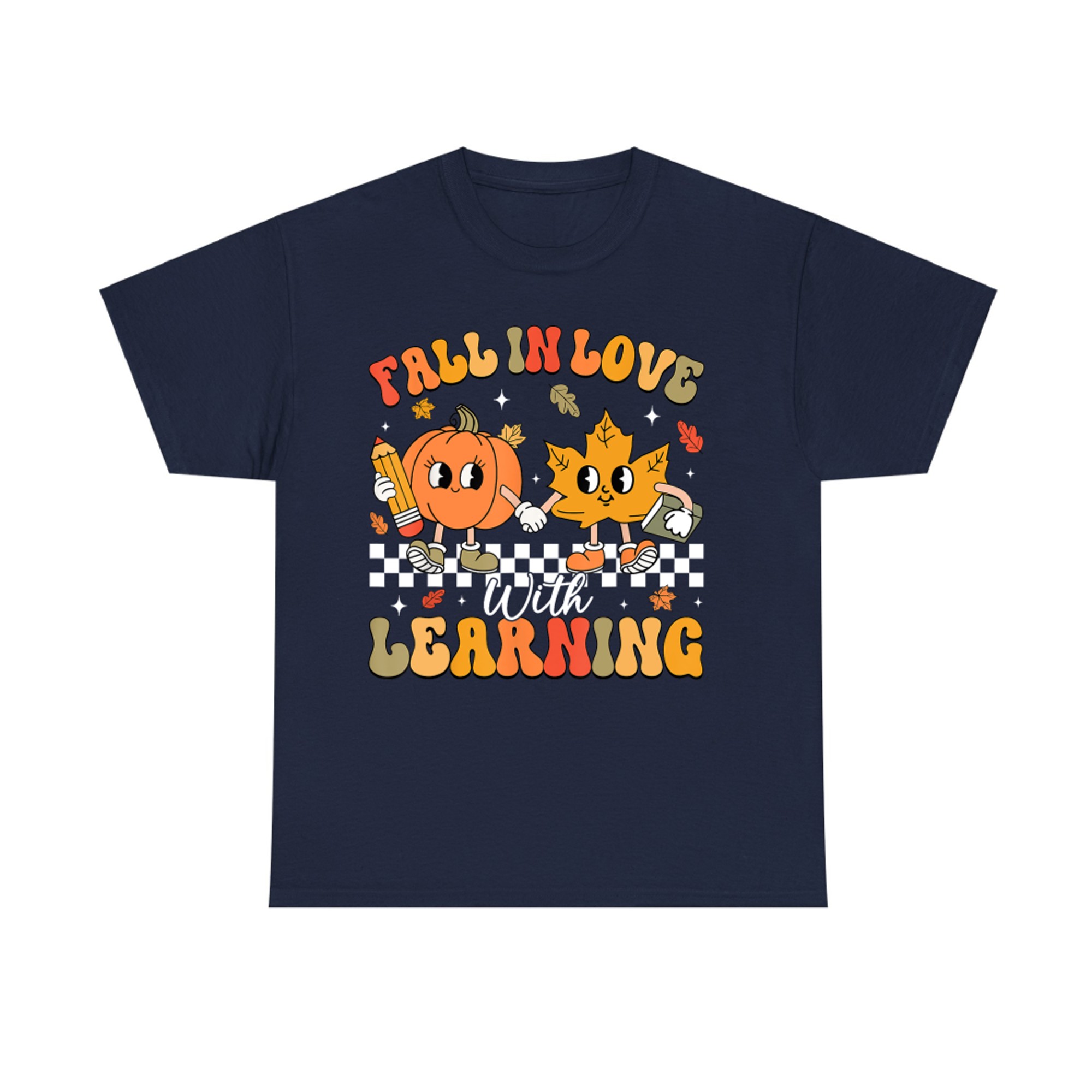 Retro Fall In Love With Learning Autumn Pumpkin Teacher T-Shirt