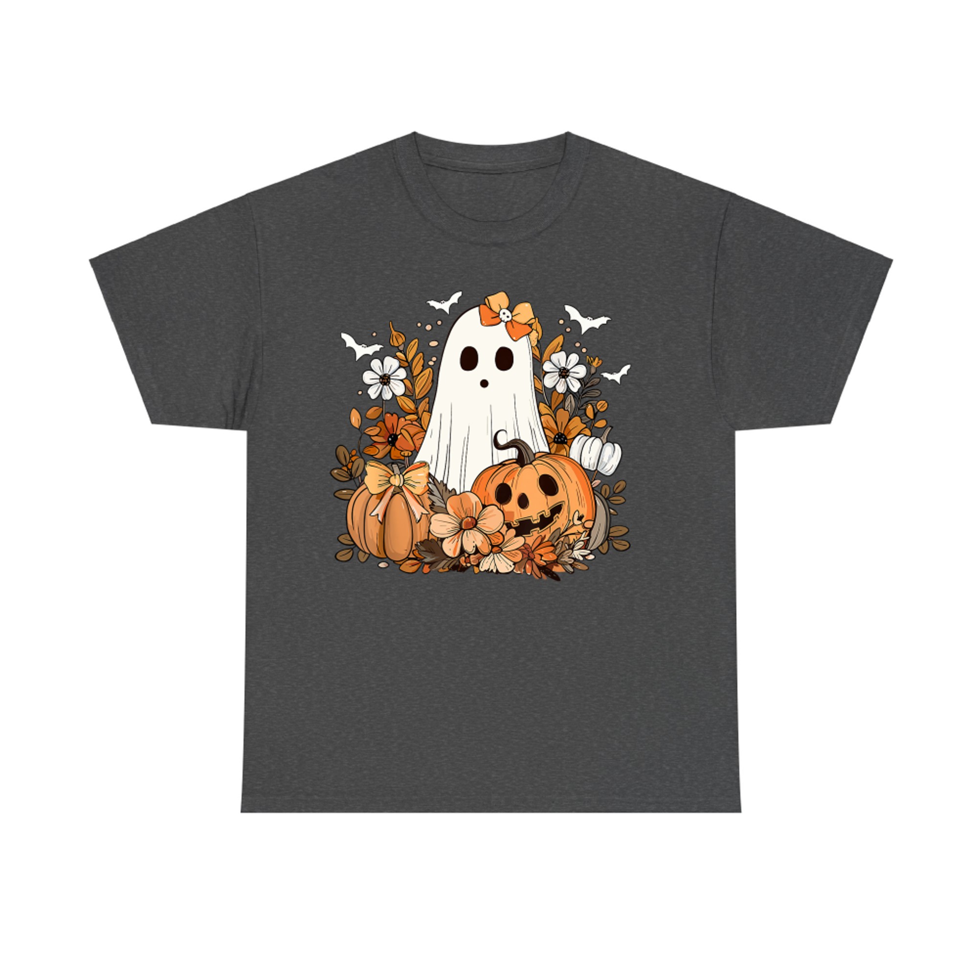 Retro Floral Ghost Cute Pumpkin Autumn Halloween T-Shirt