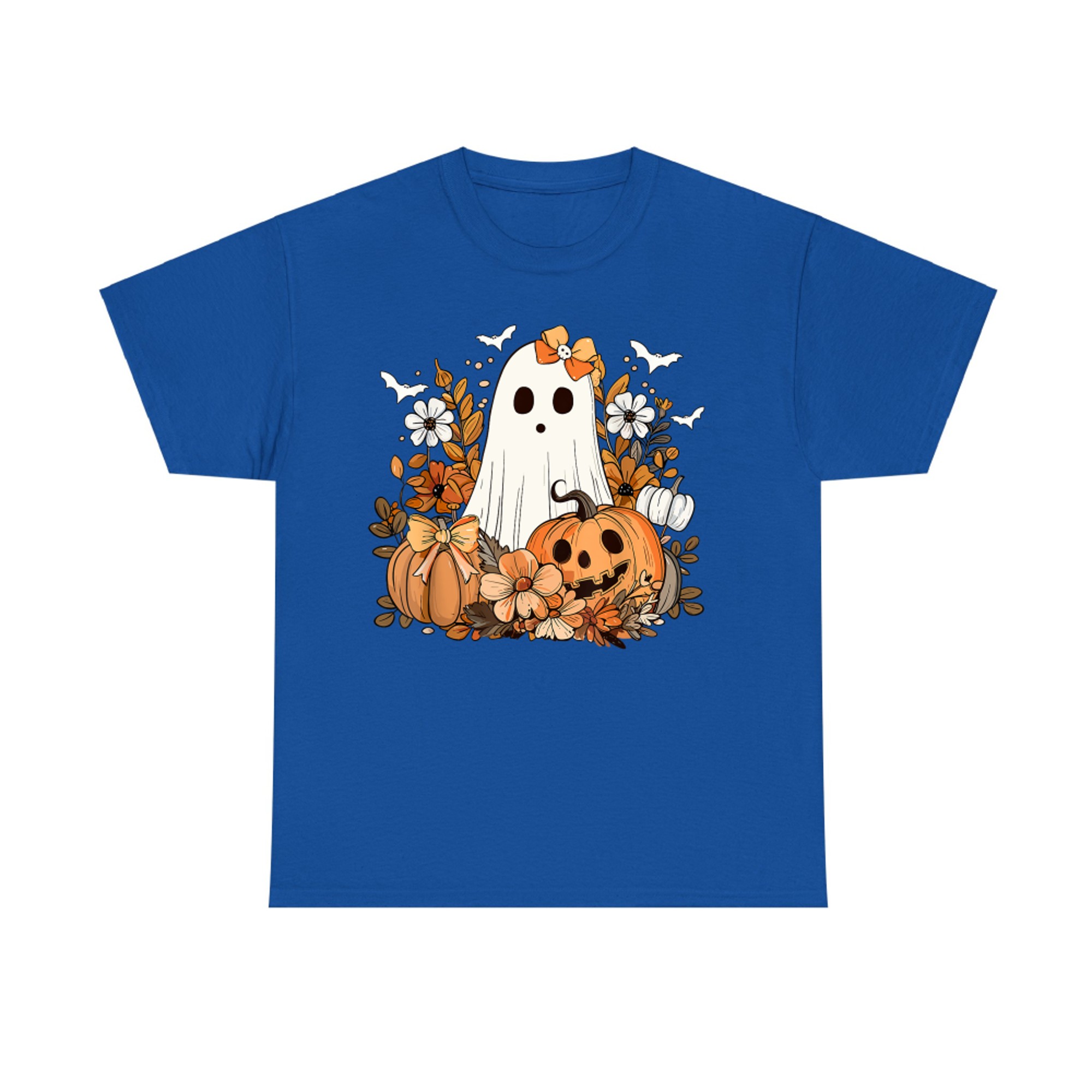 Retro Floral Ghost Cute Pumpkin Autumn Halloween T-Shirt