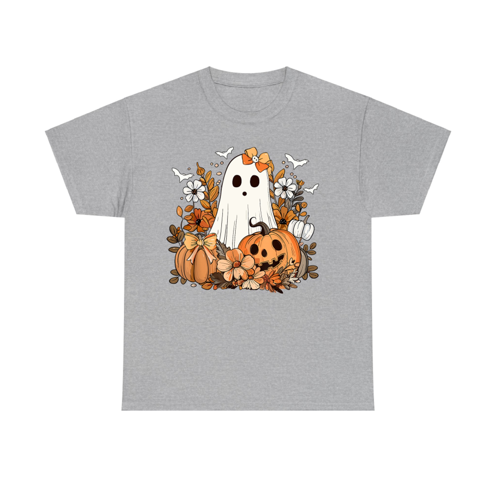 Retro Floral Ghost Cute Pumpkin Autumn Halloween T-Shirt