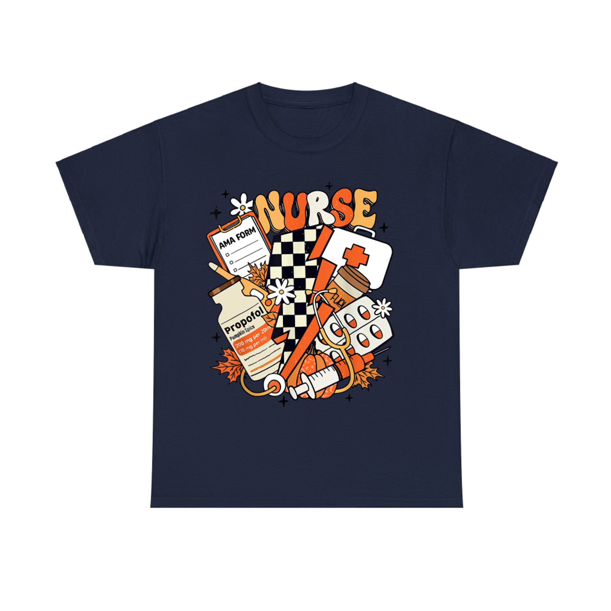 Retro Pumpkin Nurse Life Thanksgiving Fall Autumn Nurse T-Shirt
