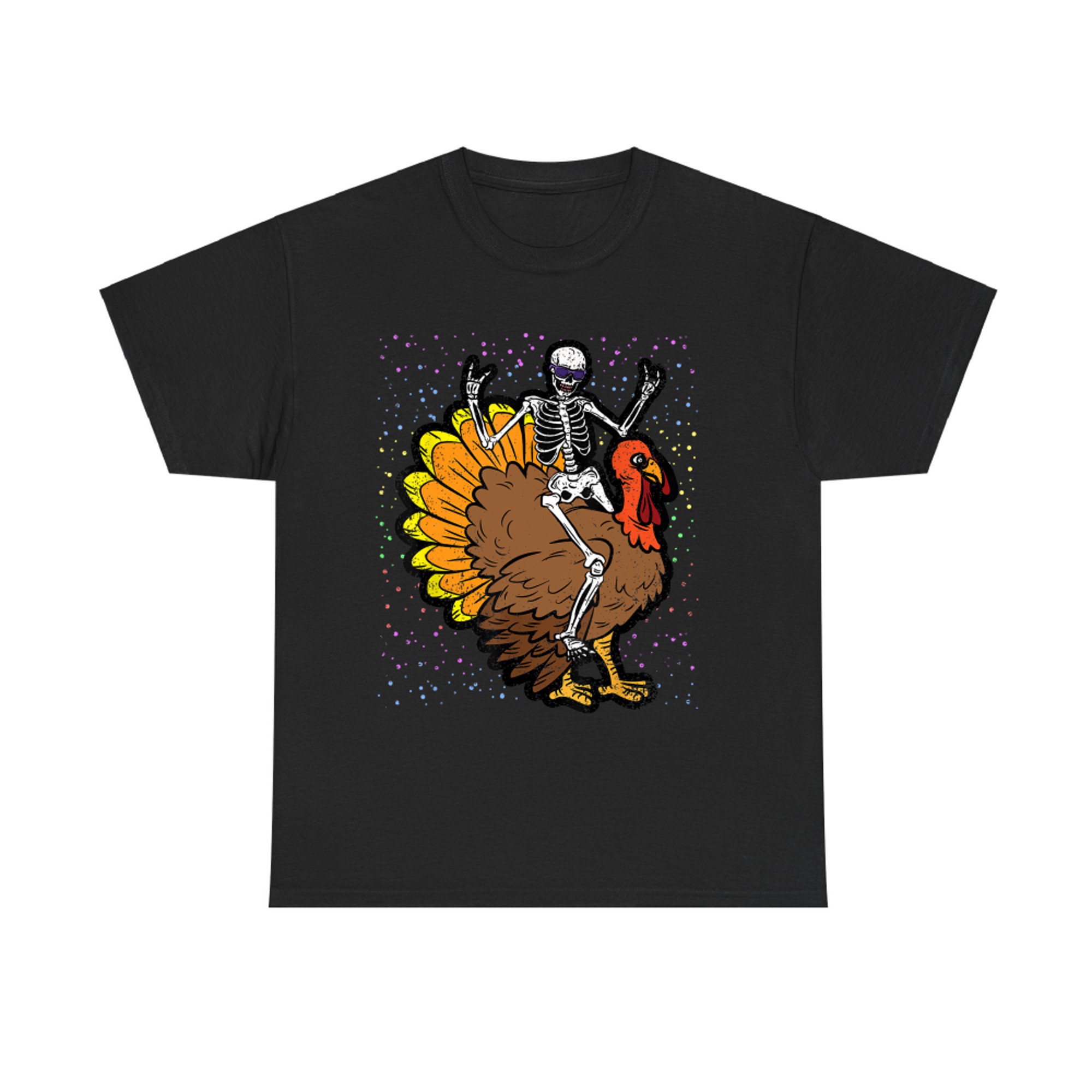 Skeleton Riding Turkey Thanksgiving Day Funny Fall Autumn T-Shirt