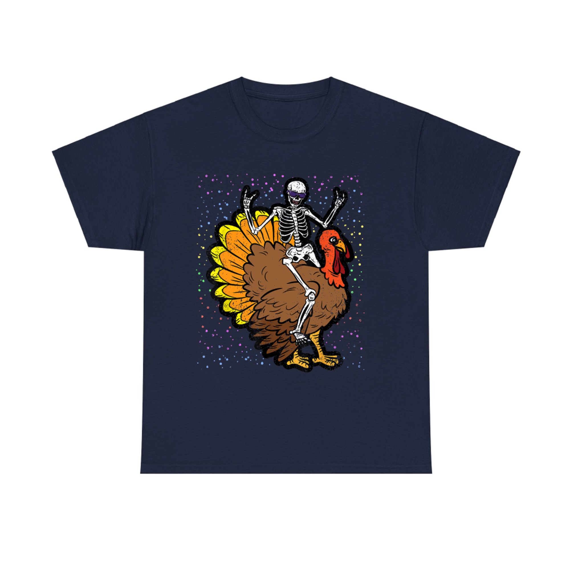 Skeleton Riding Turkey Thanksgiving Day Funny Fall Autumn T-Shirt