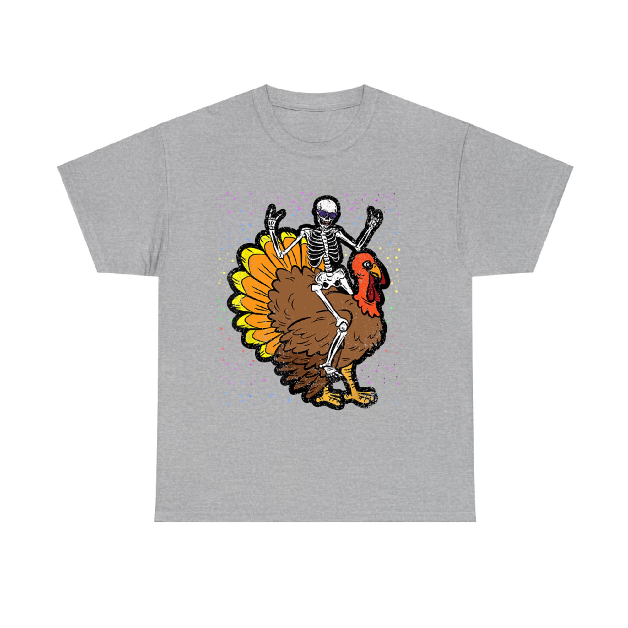 Skeleton Riding Turkey Thanksgiving Day Funny Fall Autumn T-Shirt