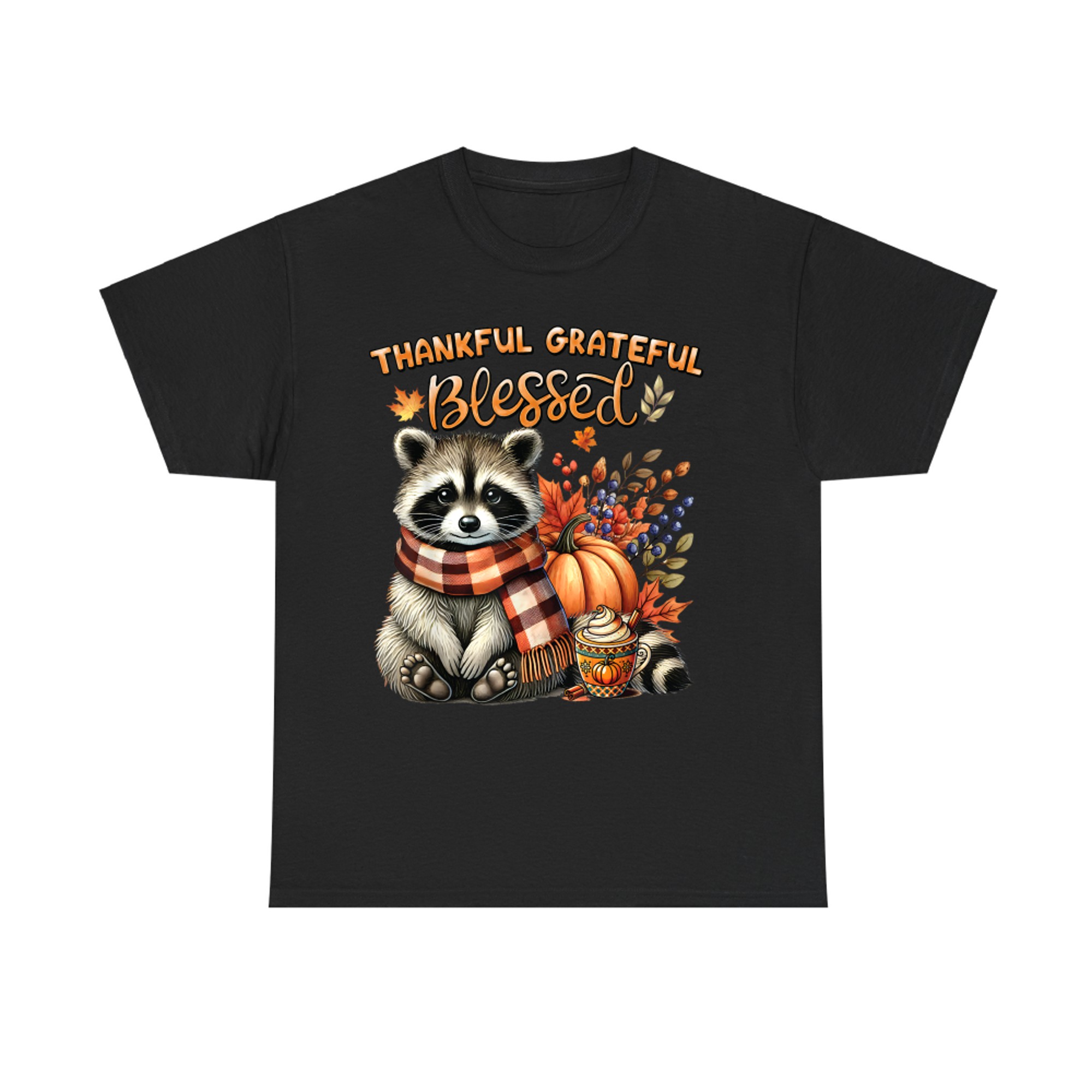 Thankful Grateful Blessed Cute Raccoon Fall Y'all Autumn T-Shirt