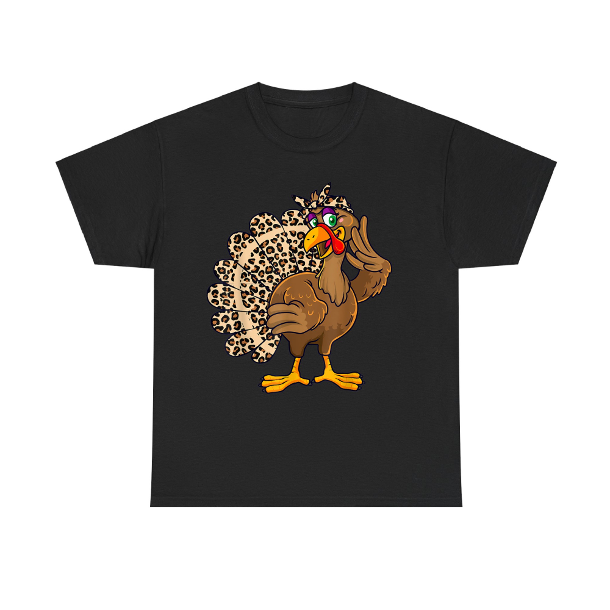 Thanksgiving Cute Turkey Girl Leopard Print Autumn Fall Season T-Shirt