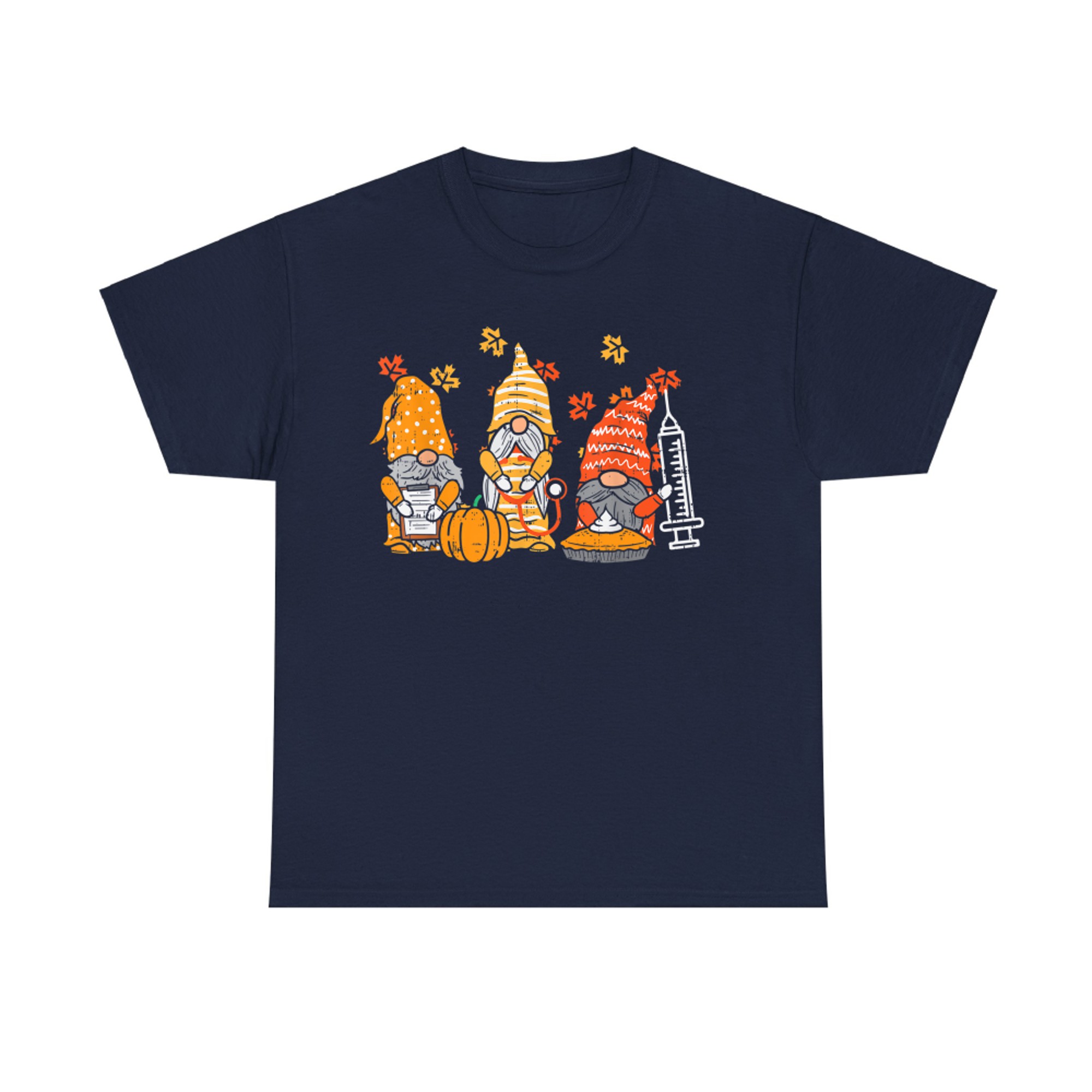 Thanksgiving Nurse Gnomes Cute Fall Autumn Leaves Pumpkin Syringe T-Shirt