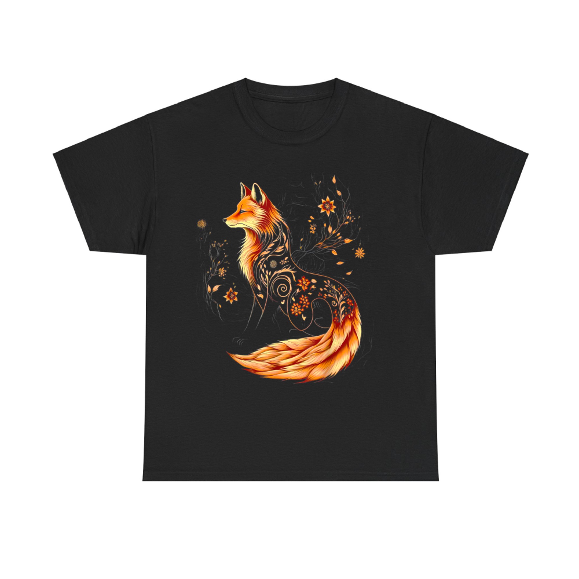 Autumn Fox Swirling Floral Details Forest Vibe T-Shirt