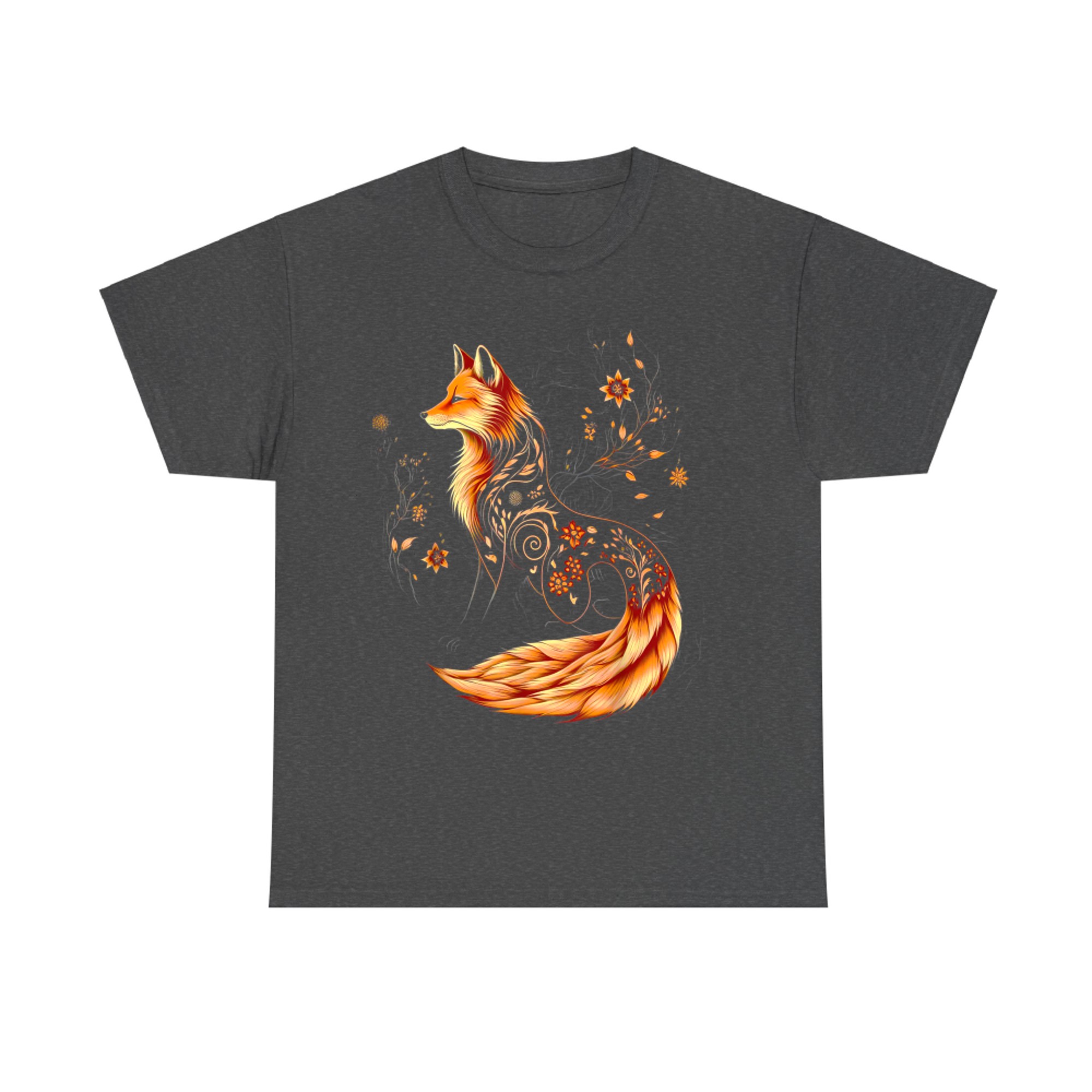 Autumn Fox Swirling Floral Details Forest Vibe T-Shirt